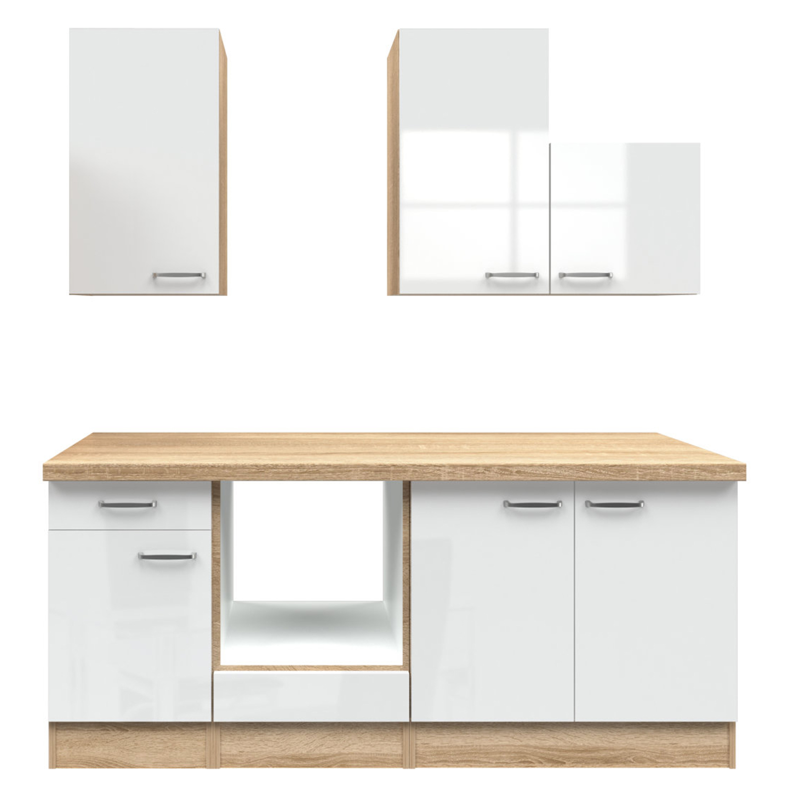 Küchenblock VALERO - weiß Hochglanz-Sonoma Eiche - 210 cm