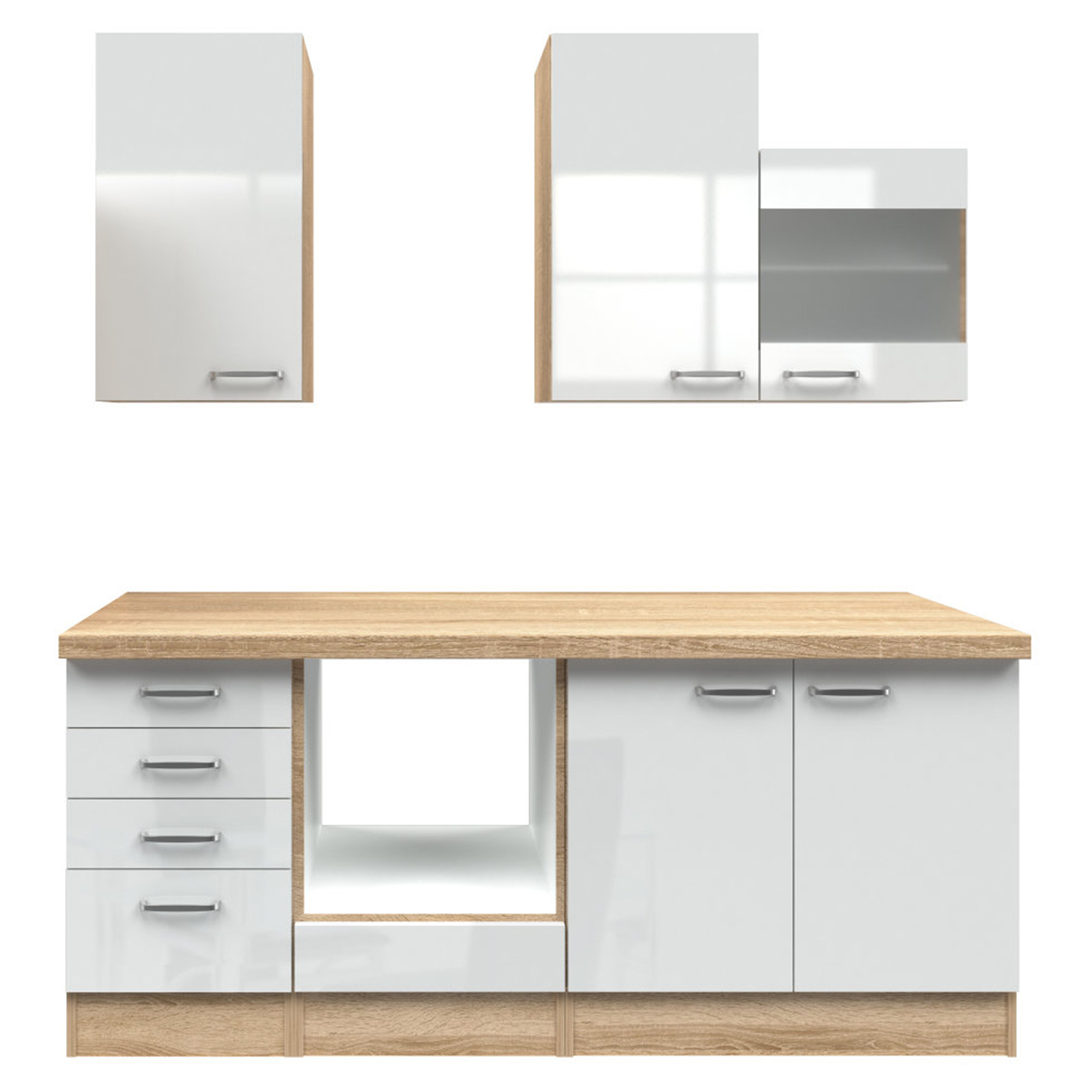 Küchenblock VALERO - weiß Hochglanz-Sonoma Eiche - 210 cm