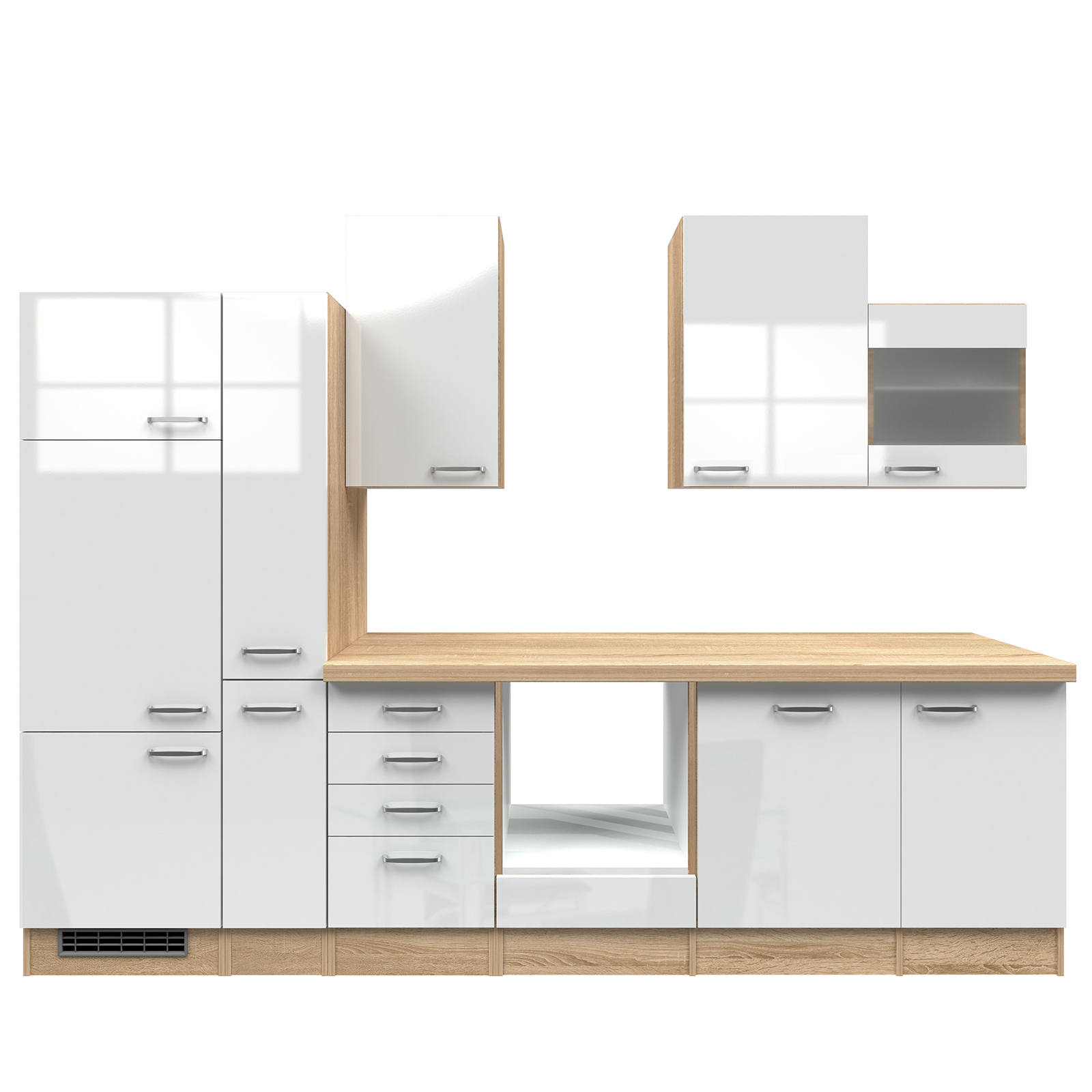 Küchenblock VALERO - weiß Hochglanz-Sonoma Eiche - 310 cm