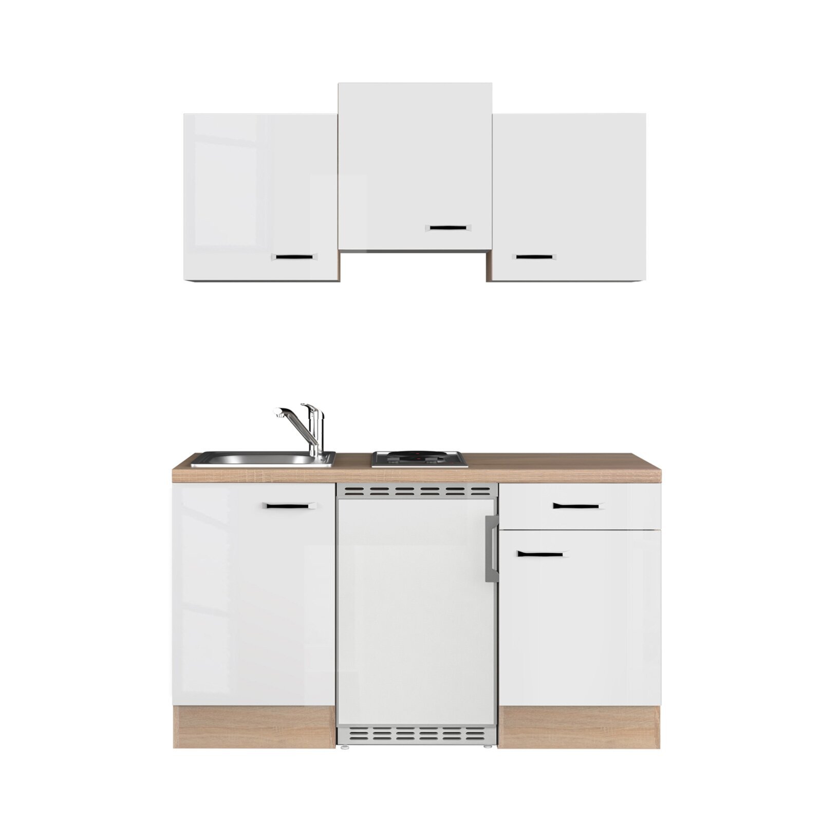 Küchenblock VALERO - weiß - Sonoma Eiche - mit E-Geräten - 150 cm