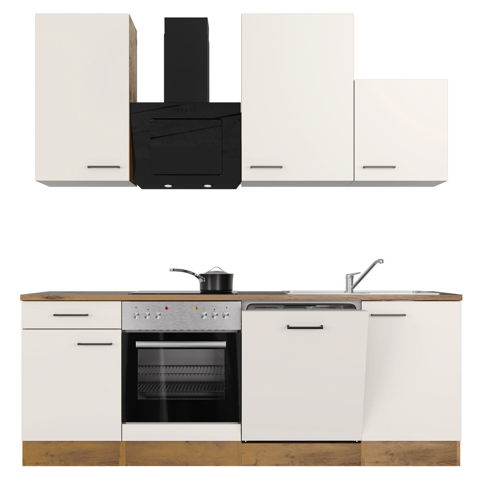 Küchenblock VINTEA - Magnolia matt - Lancelot Oak - mit E-Geräten - 220 cm