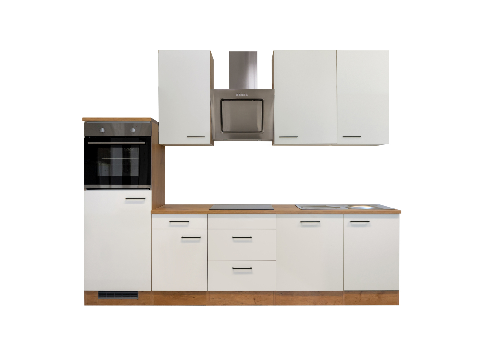 Küchenblock VINTEA - Magnolia matt - Lancelot Oak - mit E-Geräten - 280 cm