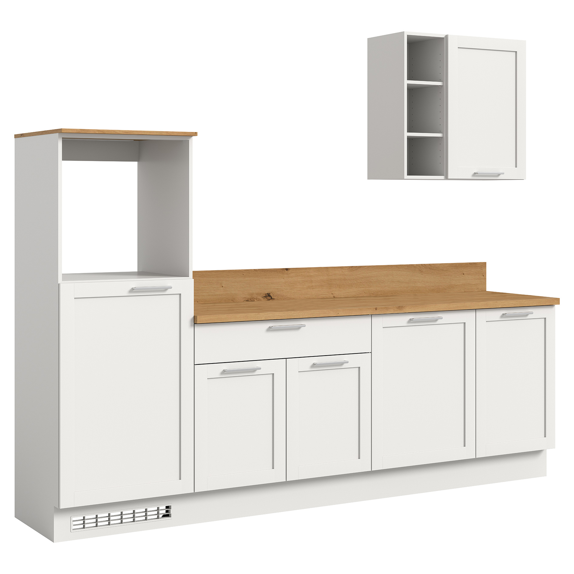 Küchenblock - weiß - Artisan Eiche - mit Paneel - 260 cm