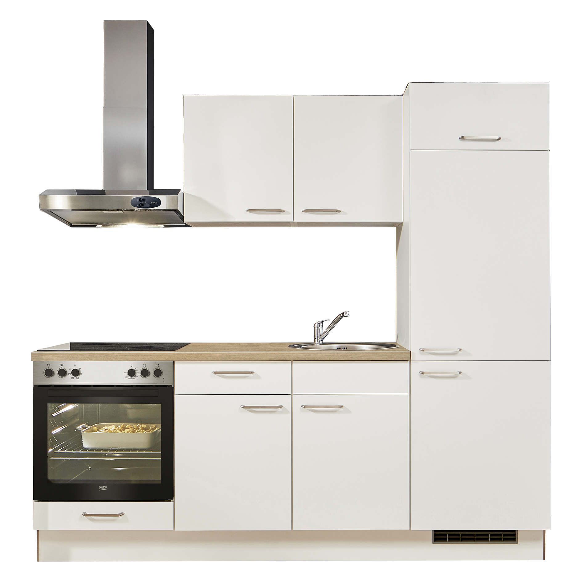 Küchenblock - weiß - Eiche Aviva - Backofen links - 220 cm