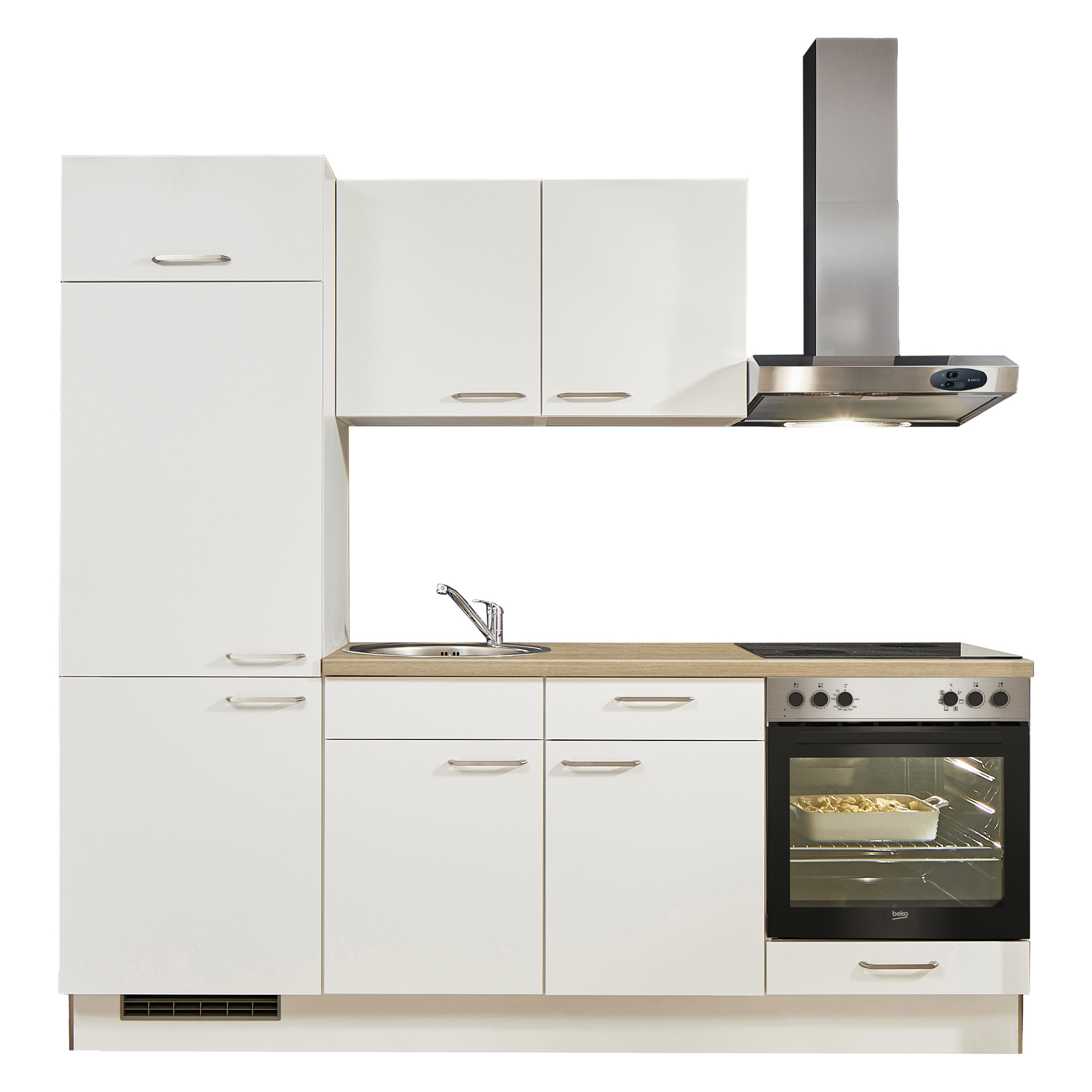Küchenblock - weiß-Eiche Aviva - Backofen rechts - 220 cm