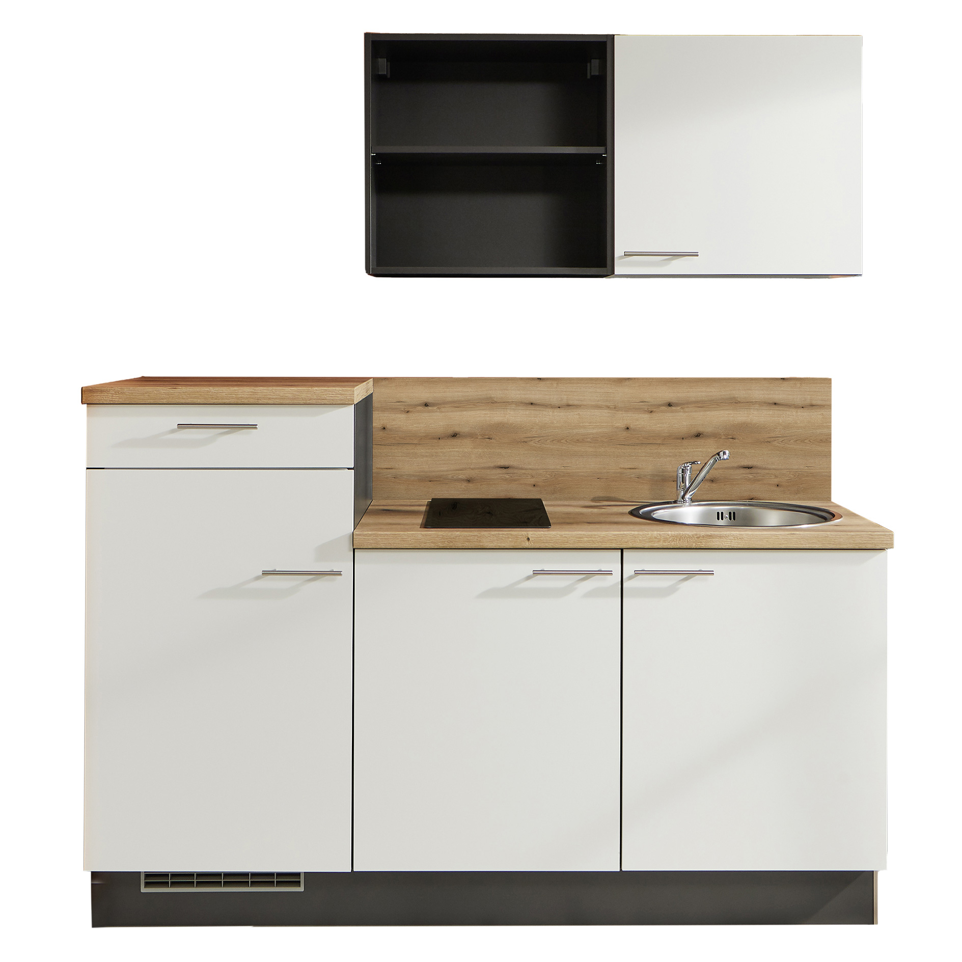 Küchenblock - weiß - Evoke Eiche - Kühlschrank links - 180 cm
