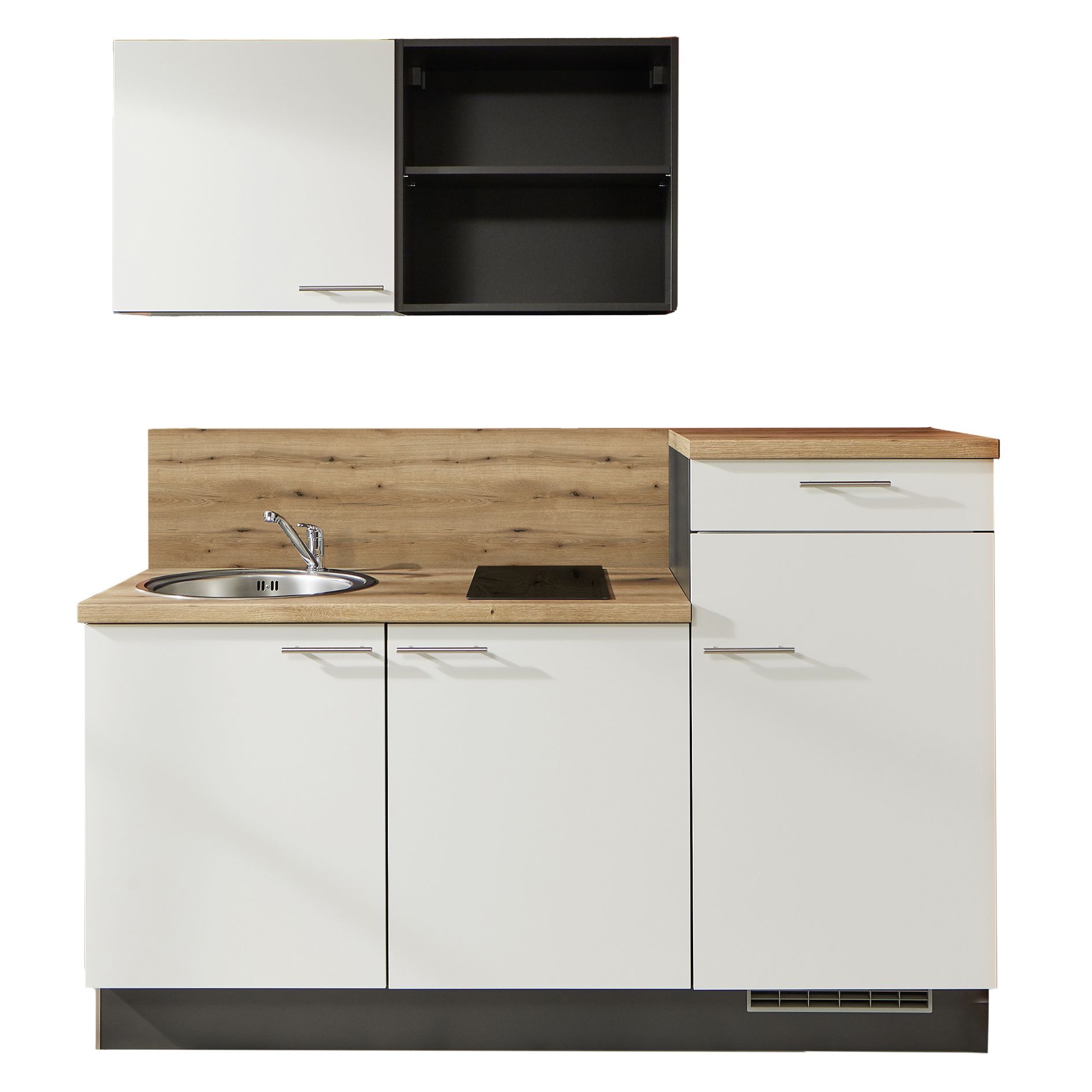 Küchenblock - weiß - Evoke Eiche - Kühlschrank rechts - 180 cm
