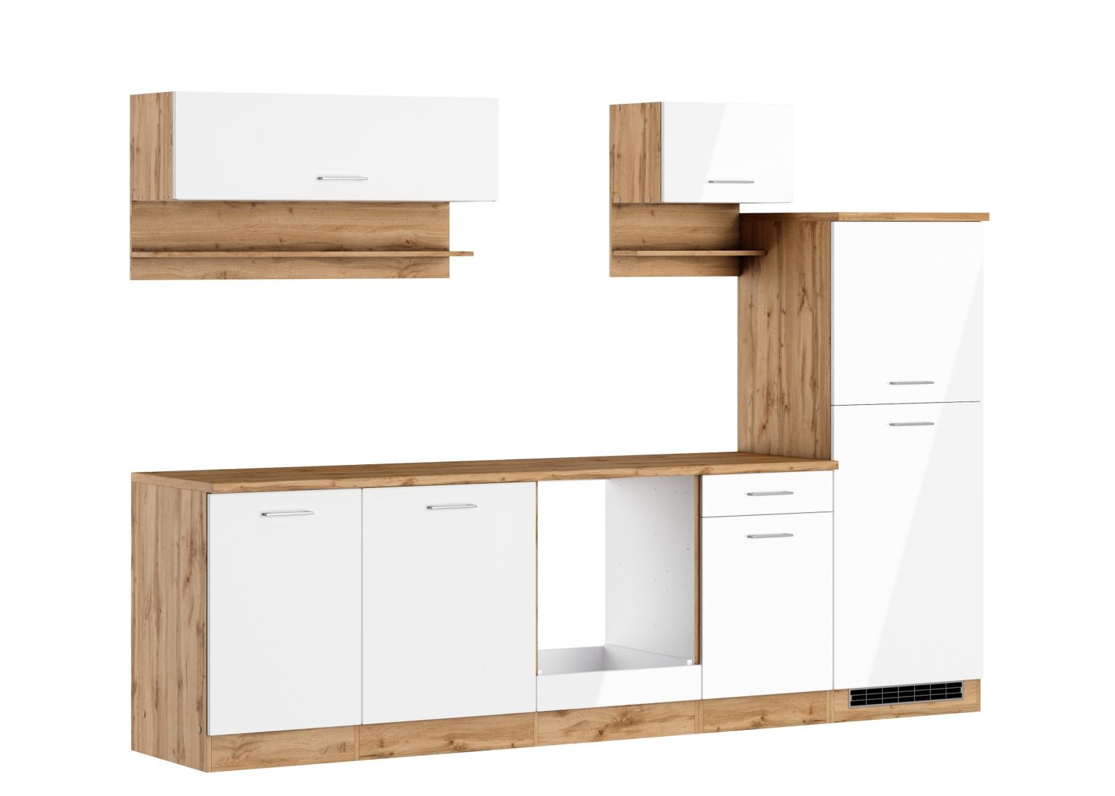 Küchenblock - weiß Hochglanz - Wotaneiche - 280 cm