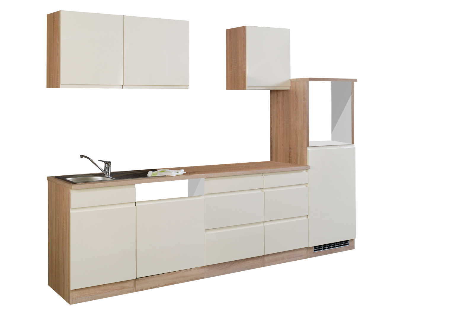 Küchenblock WIEN - creme Hochglanz-Sonoma Eiche - 280 cm