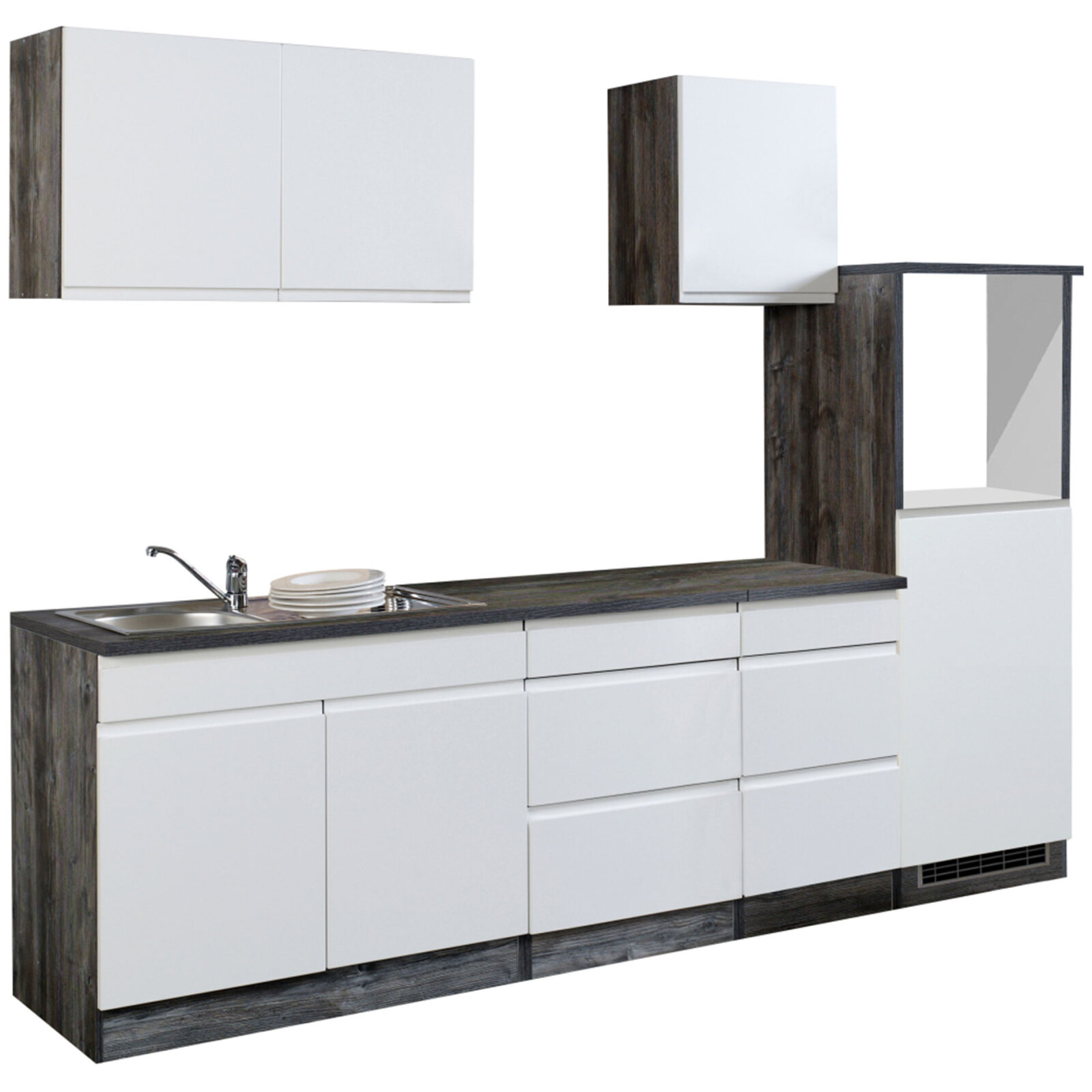 Küchenblock WIEN - weiß Hochglanz-Eiche Vintage - 270 cm