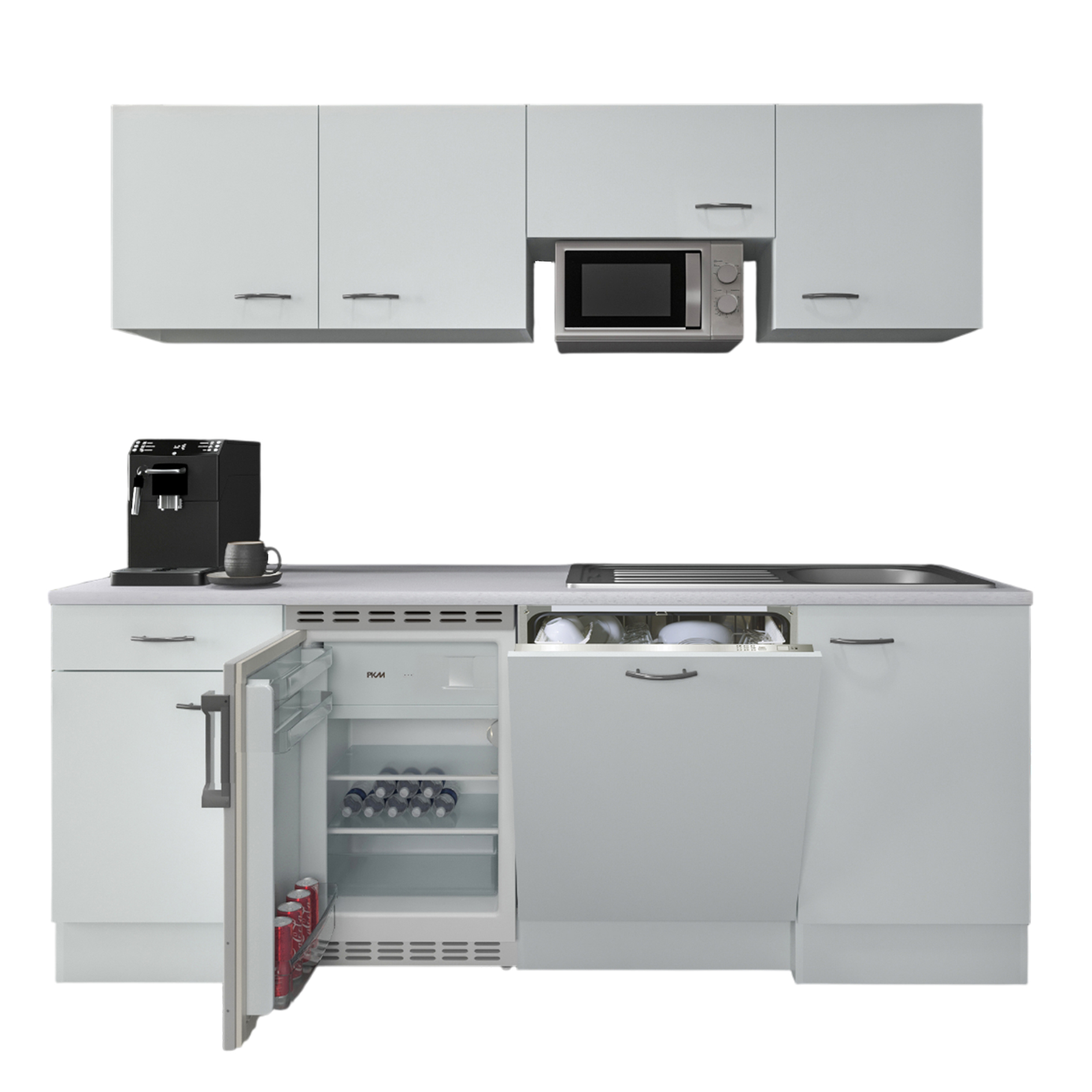 Küchenblock WITO - weiß-grau - mit E-Geräten - 210 cm