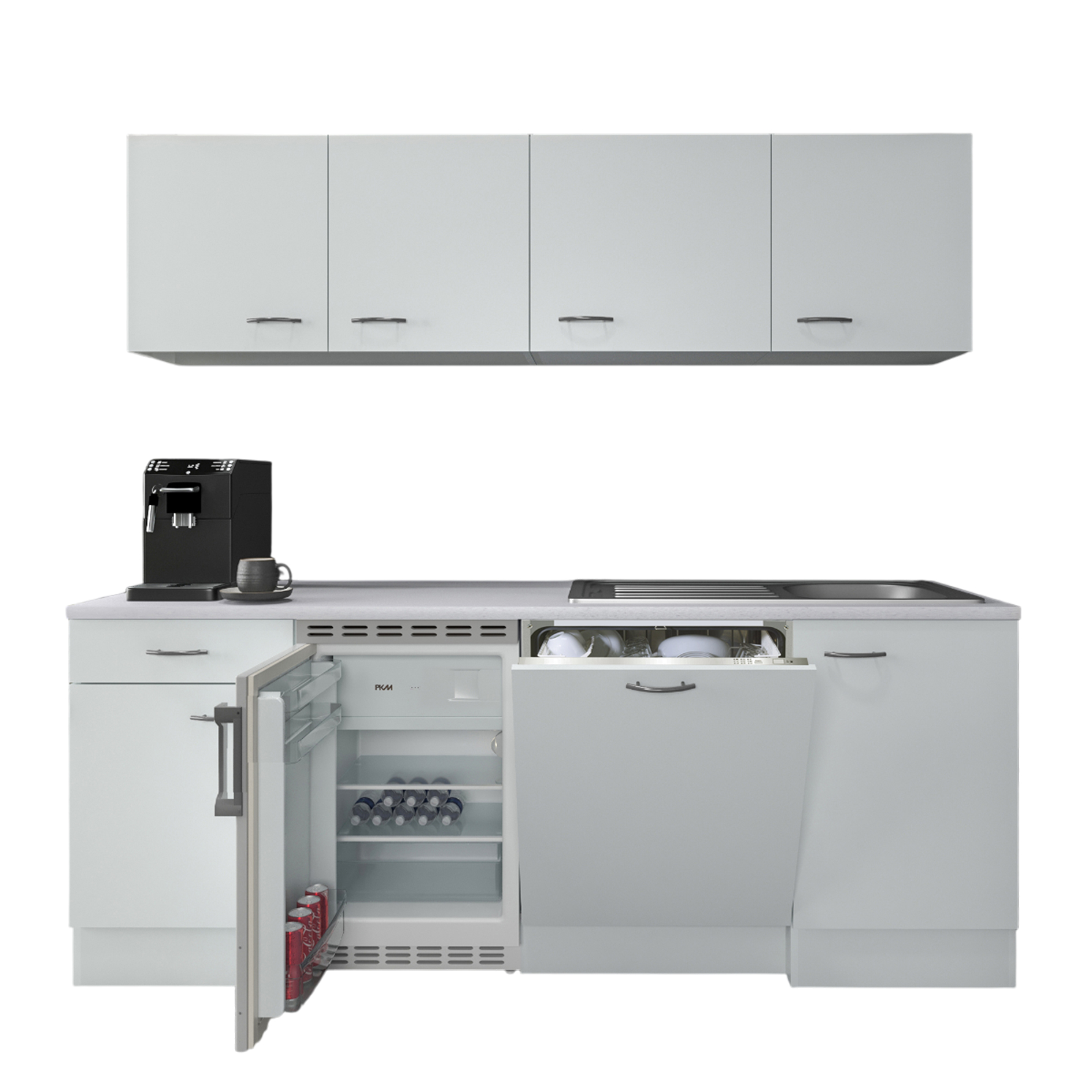Küchenblock WITO - weiß-grau - mit E-Geräten - 210 cm