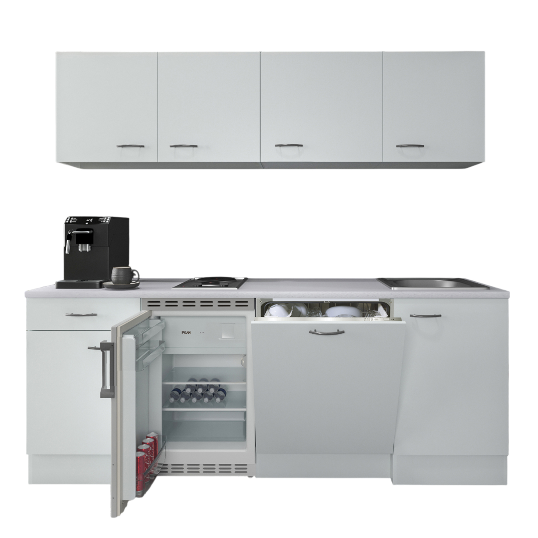Küchenblock WITO - weiß-grau - mit E-Geräten - 210 cm