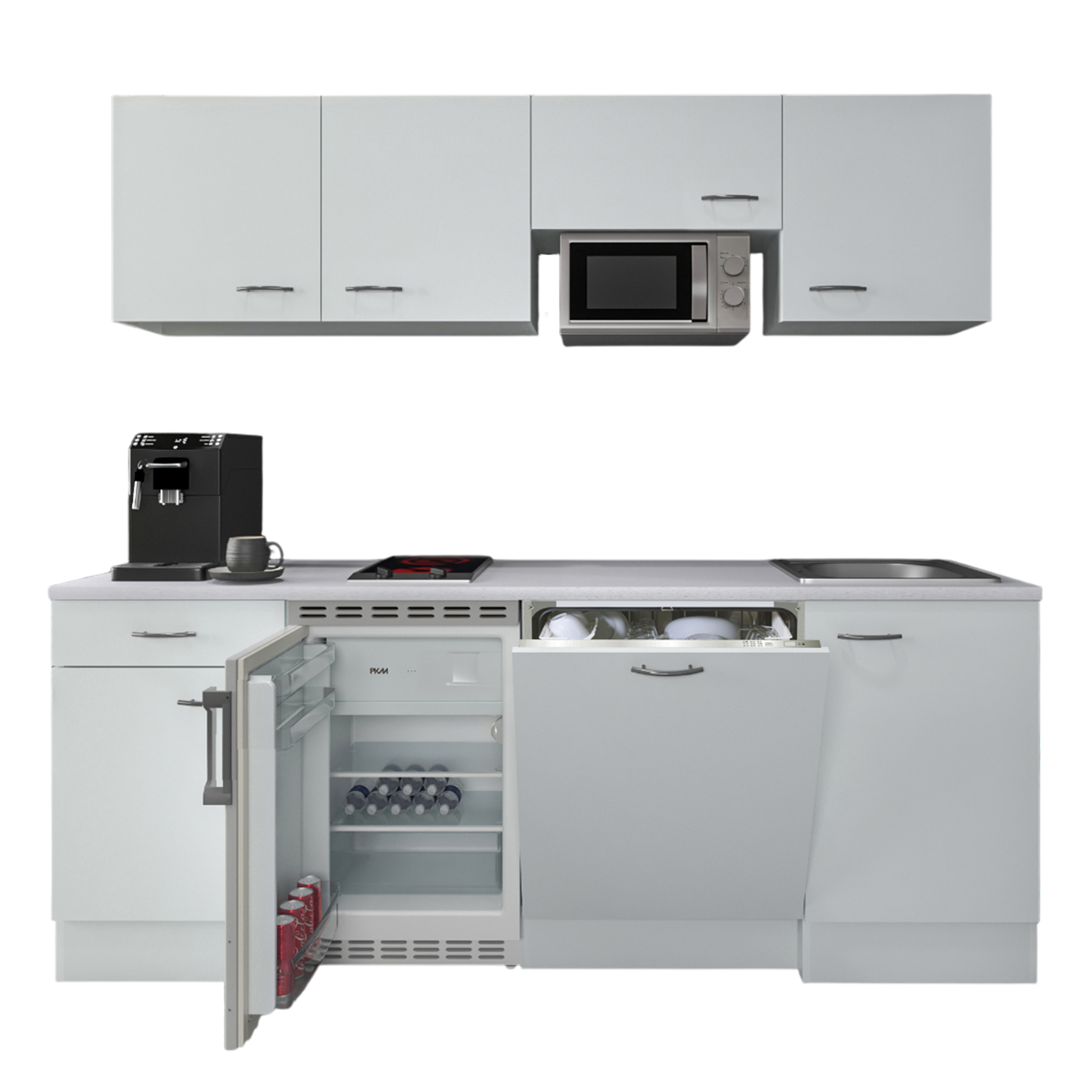 Küchenblock WITO - weiß-grau - mit E-Geräten - 210 cm