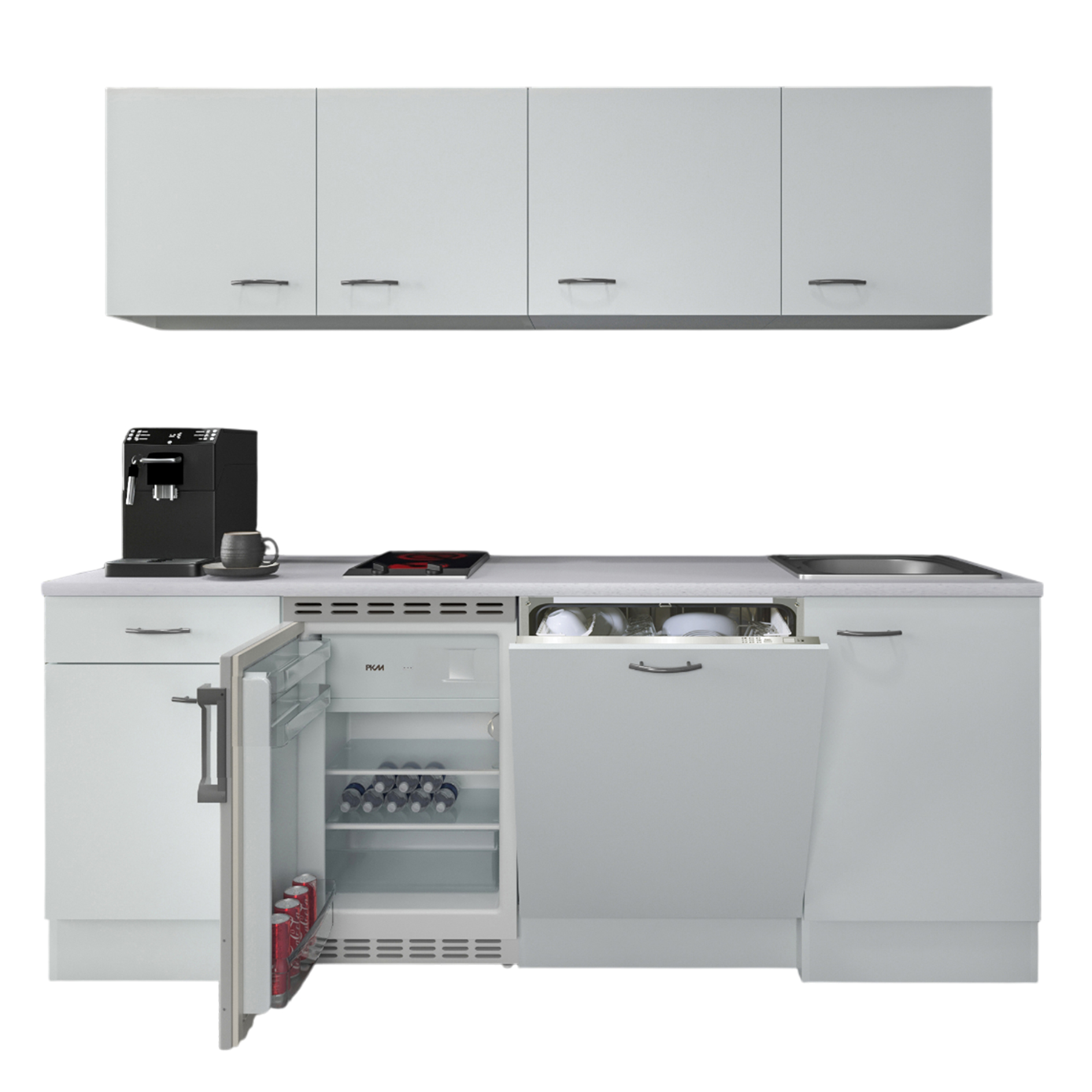 Küchenblock WITO - weiß-grau - mit E-Geräten - 210 cm
