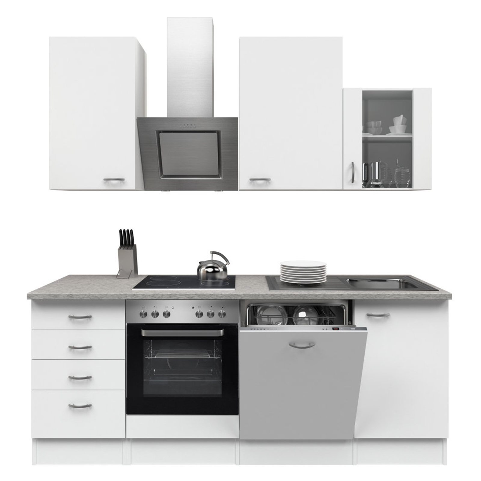 Küchenblock WITO - weiß-grau - mit E-Geräten - 220 cm