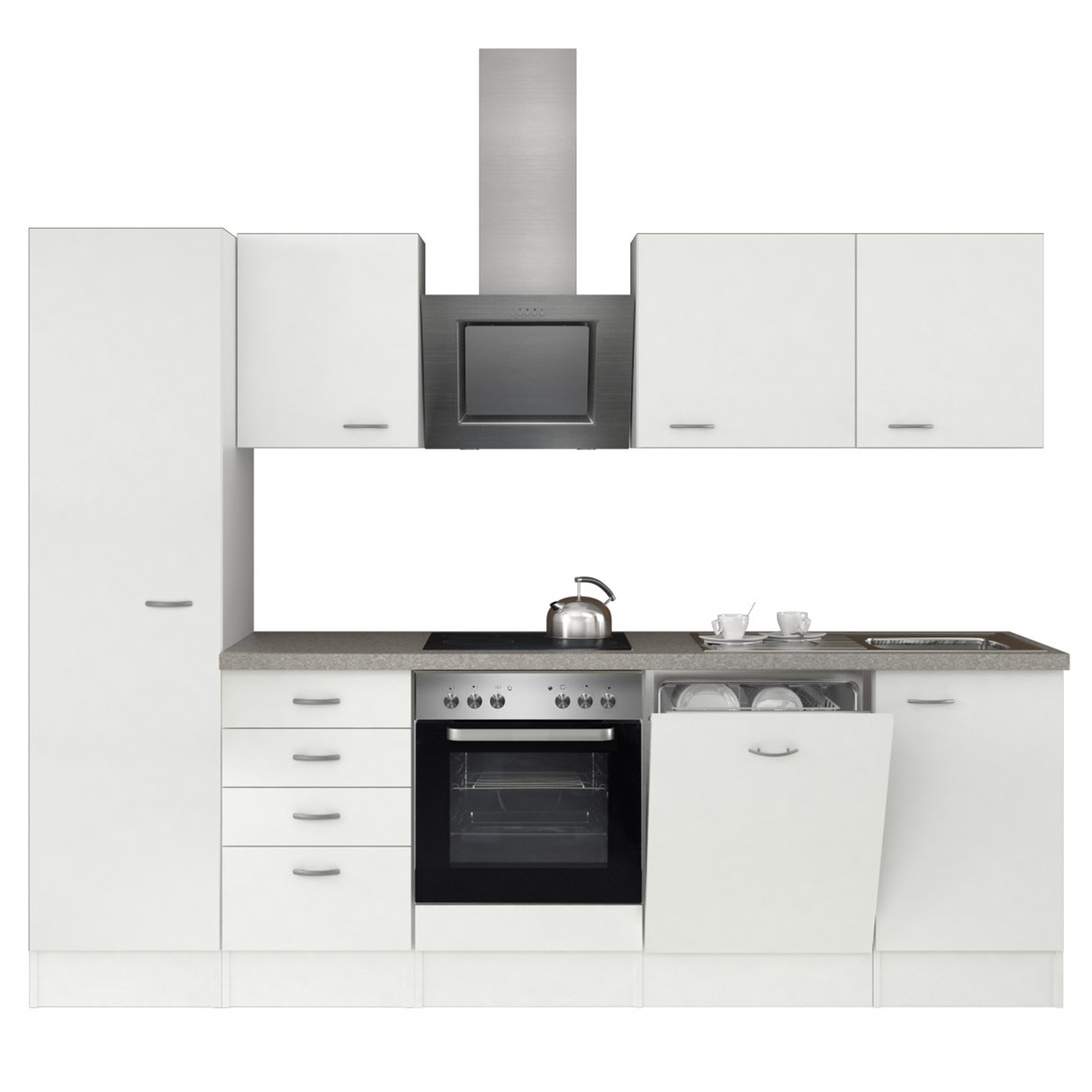Küchenblock WITO - weiß-grau - mit E-Geräten - 270 cm