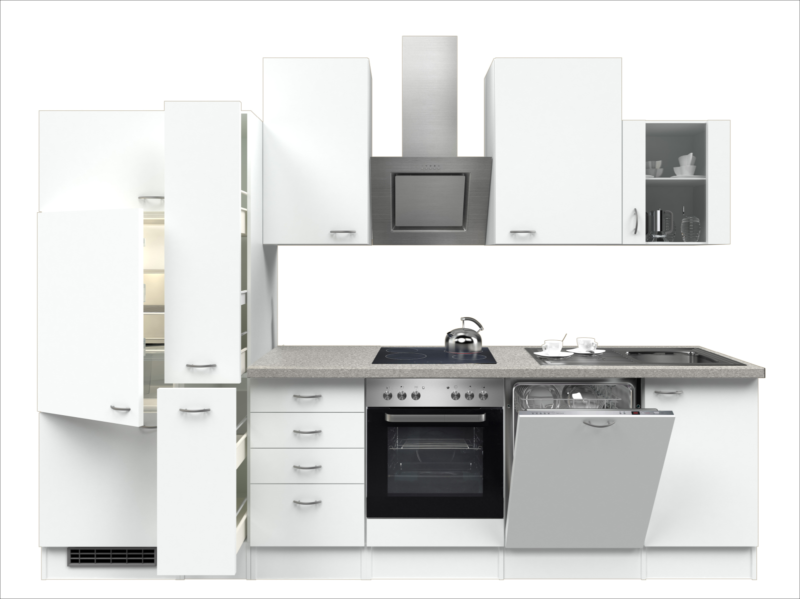 Küchenblock WITO - weiß-grau - mit E-Geräten - 310 cm