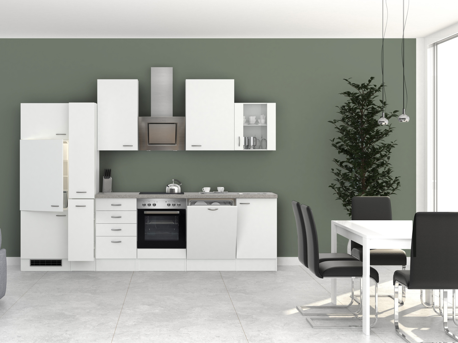 Küchenblock WITO - weiß-grau - mit E-Geräten - 310 cm
