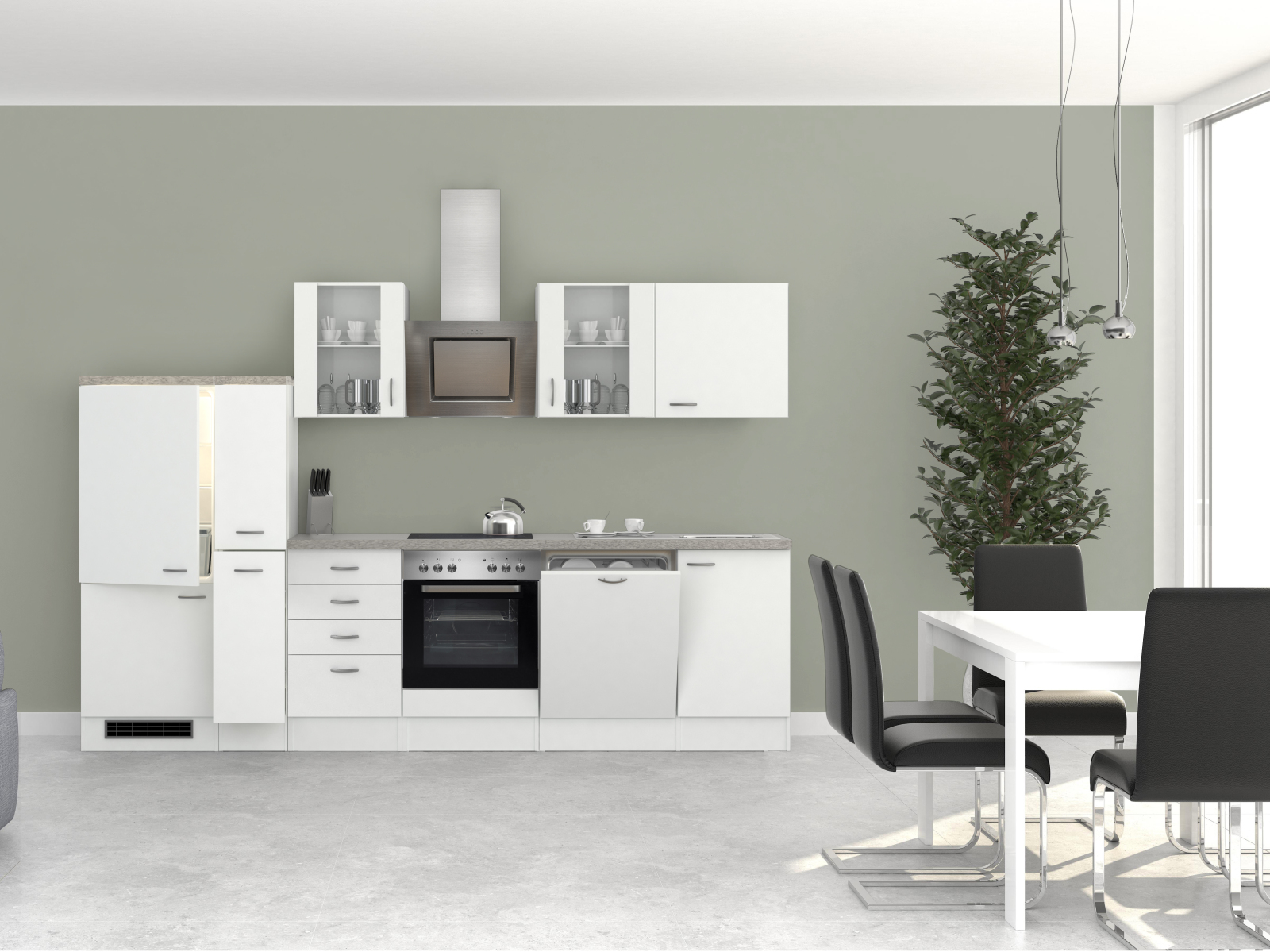 Küchenblock WITO - weiß-grau - mit E-Geräten - 310 cm