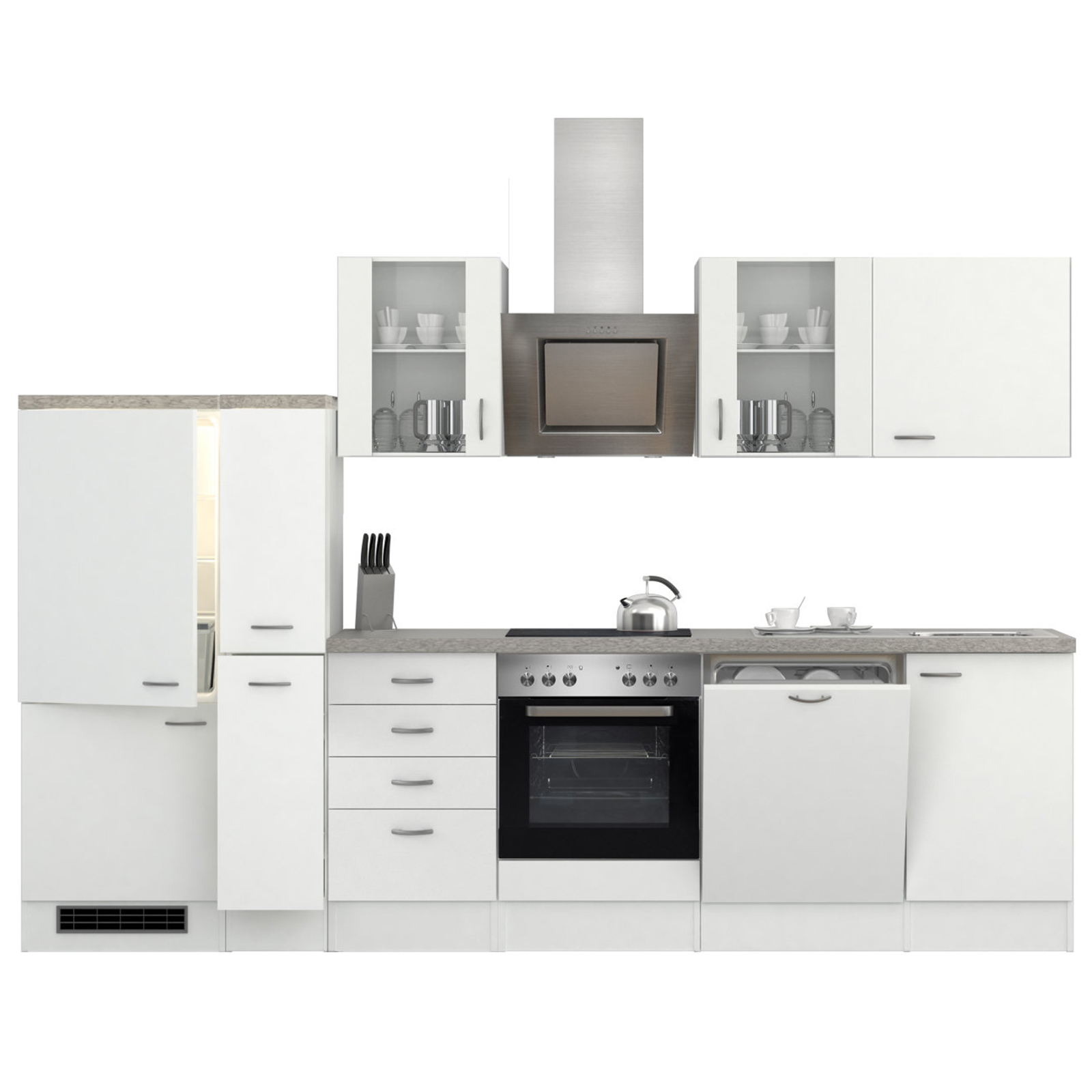 Küchenblock WITO - weiß-grau - mit E-Geräten - 310 cm