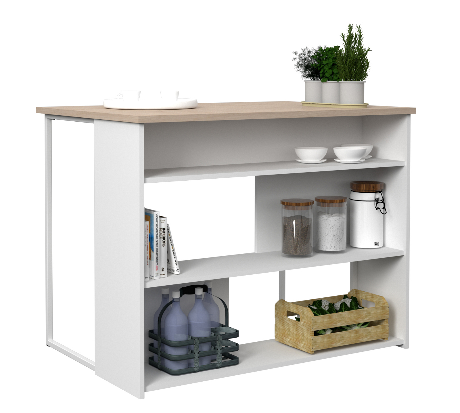Kücheninsel SOCOOL 1 - weiß - Eiche Jackson - 116 cm