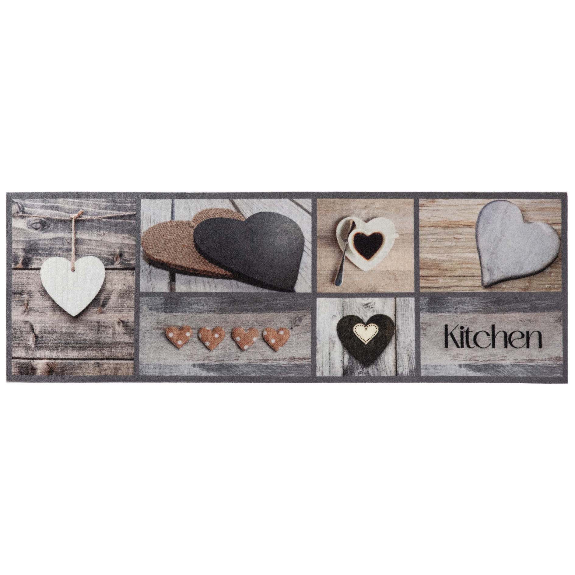 Küchenläufer HEARTS KITCHEN - grau-beige - 50x150 cm