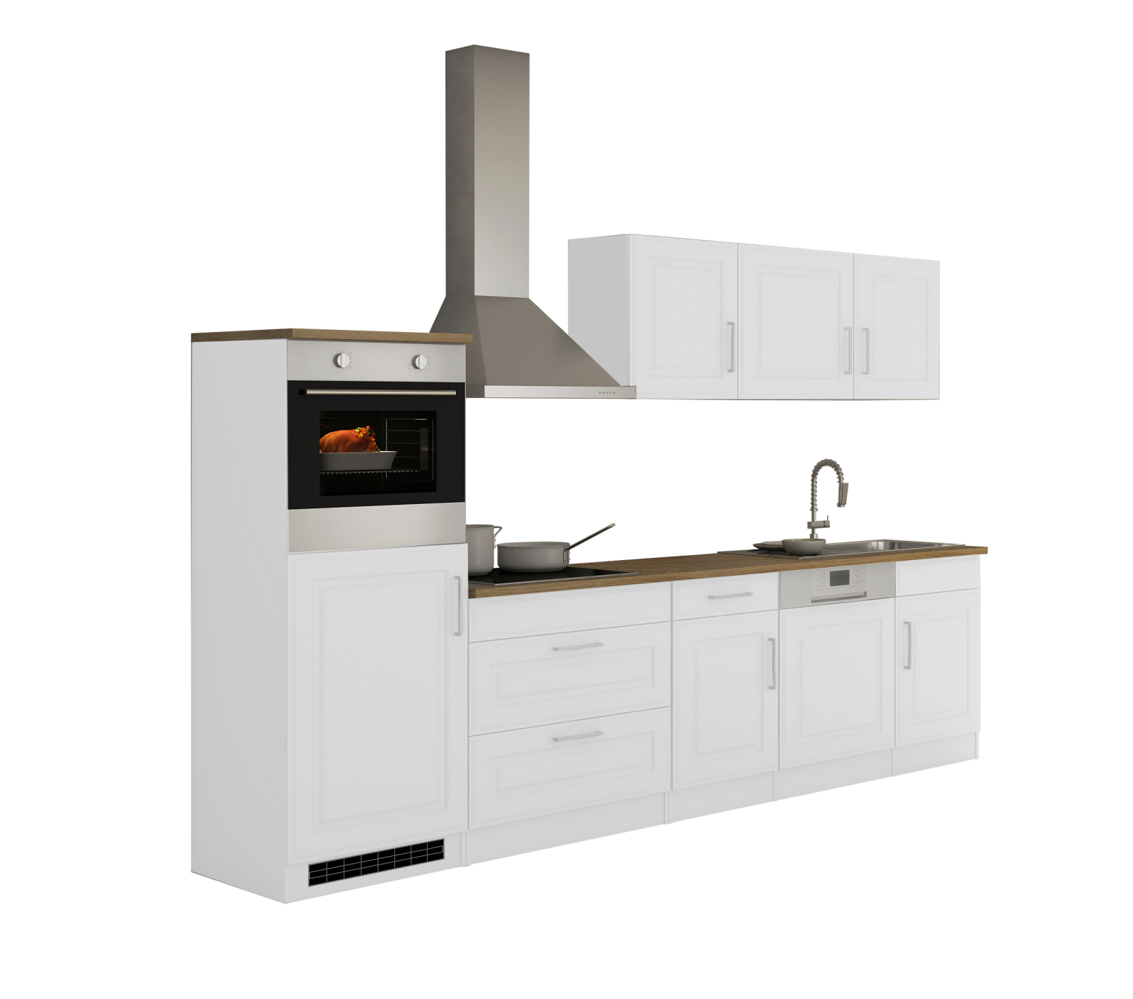 Küchenzeile BOLOGNA - weiß - Eiche Sonoma - mit E-Geräten - 300 cm