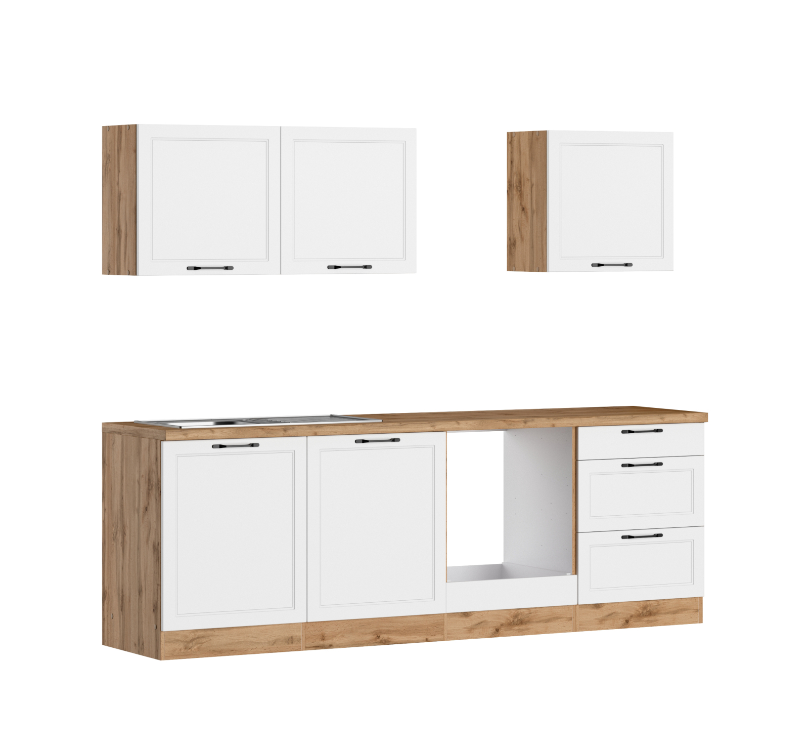 Küchenzeile MERAN - weiß - Wotaneiche - 240 cm