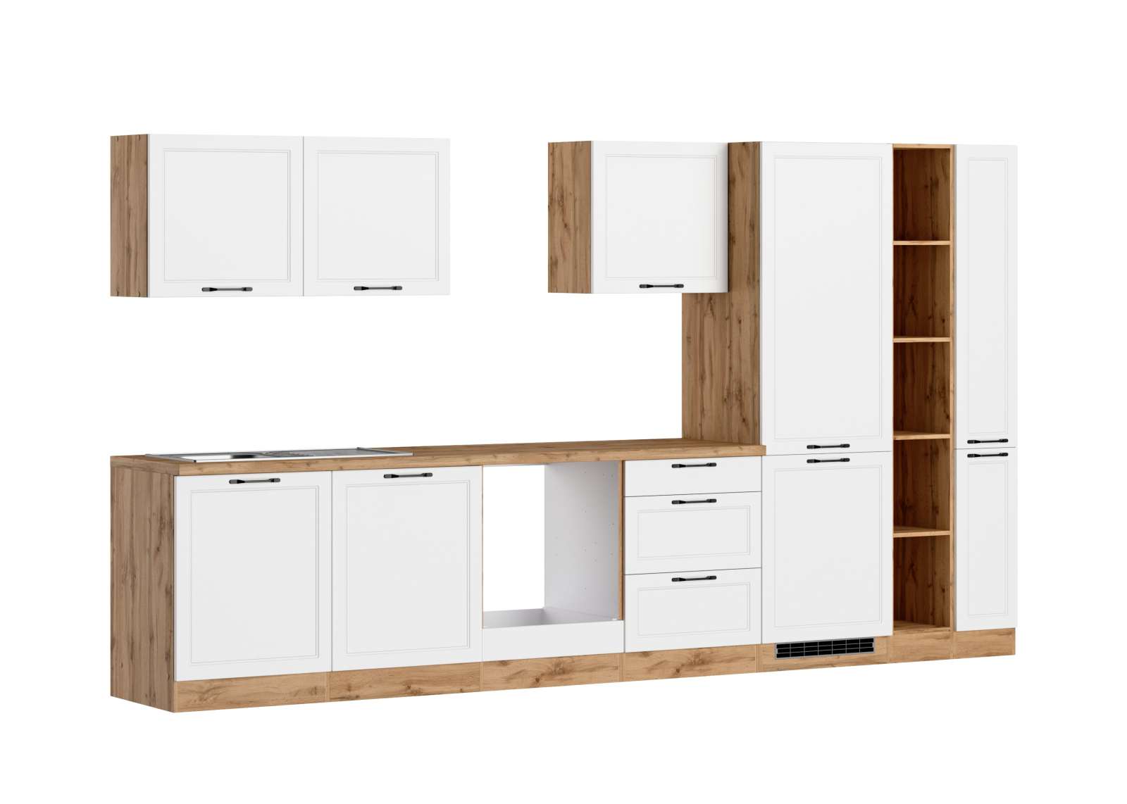Küchenzeile MERAN - weiß - Wotaneiche - 360 cm