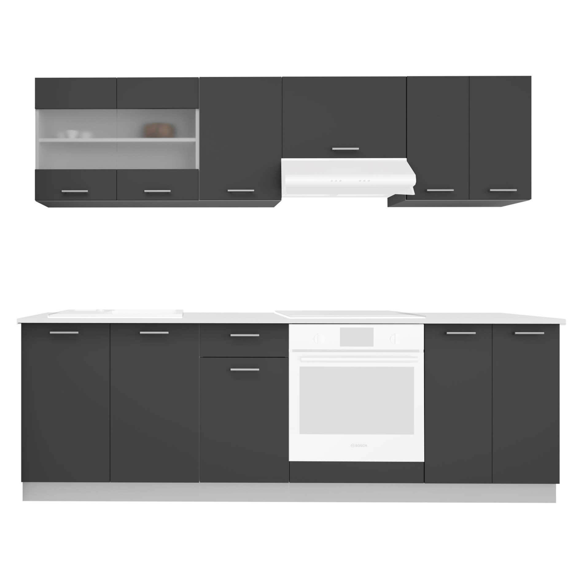 Küchezeile ESILO - weiß-anthrazit - 240 cm
