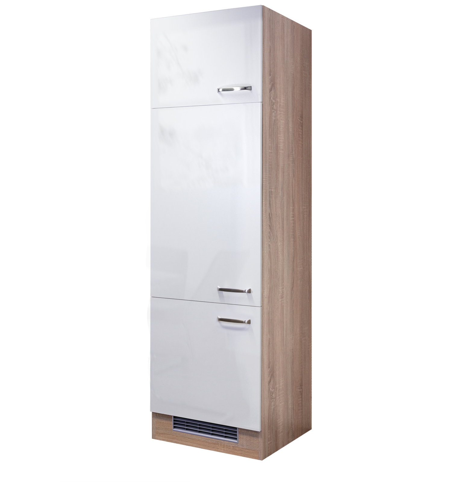 Kühlschrankumbau VALERO - weiß Hochglanz-Sonoma Eiche - 60 cm