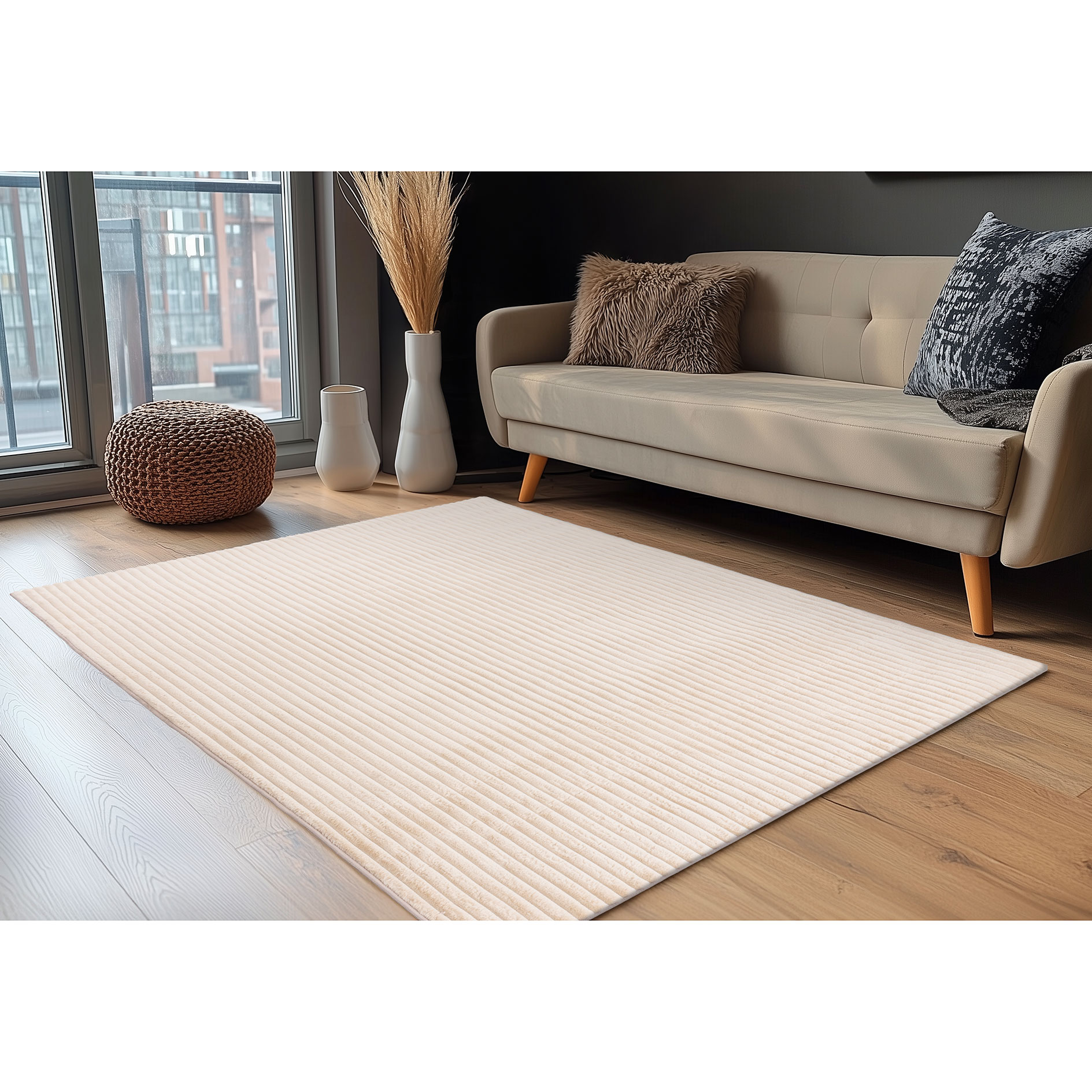 Kunstfellteppich - beige - Grobcordoptik - 80x150 cm