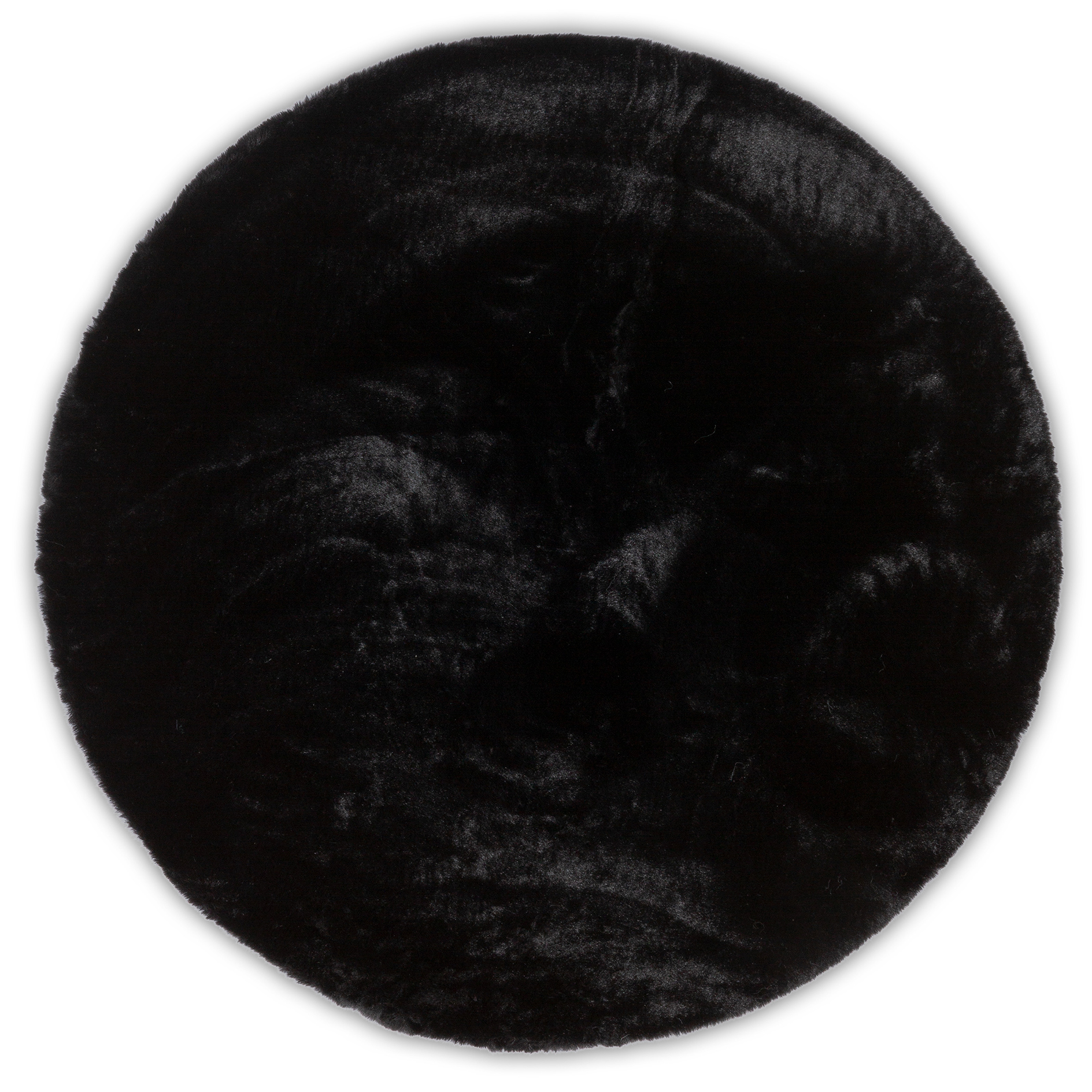 Kunstfellteppich - black - rund - Ø 90 cm