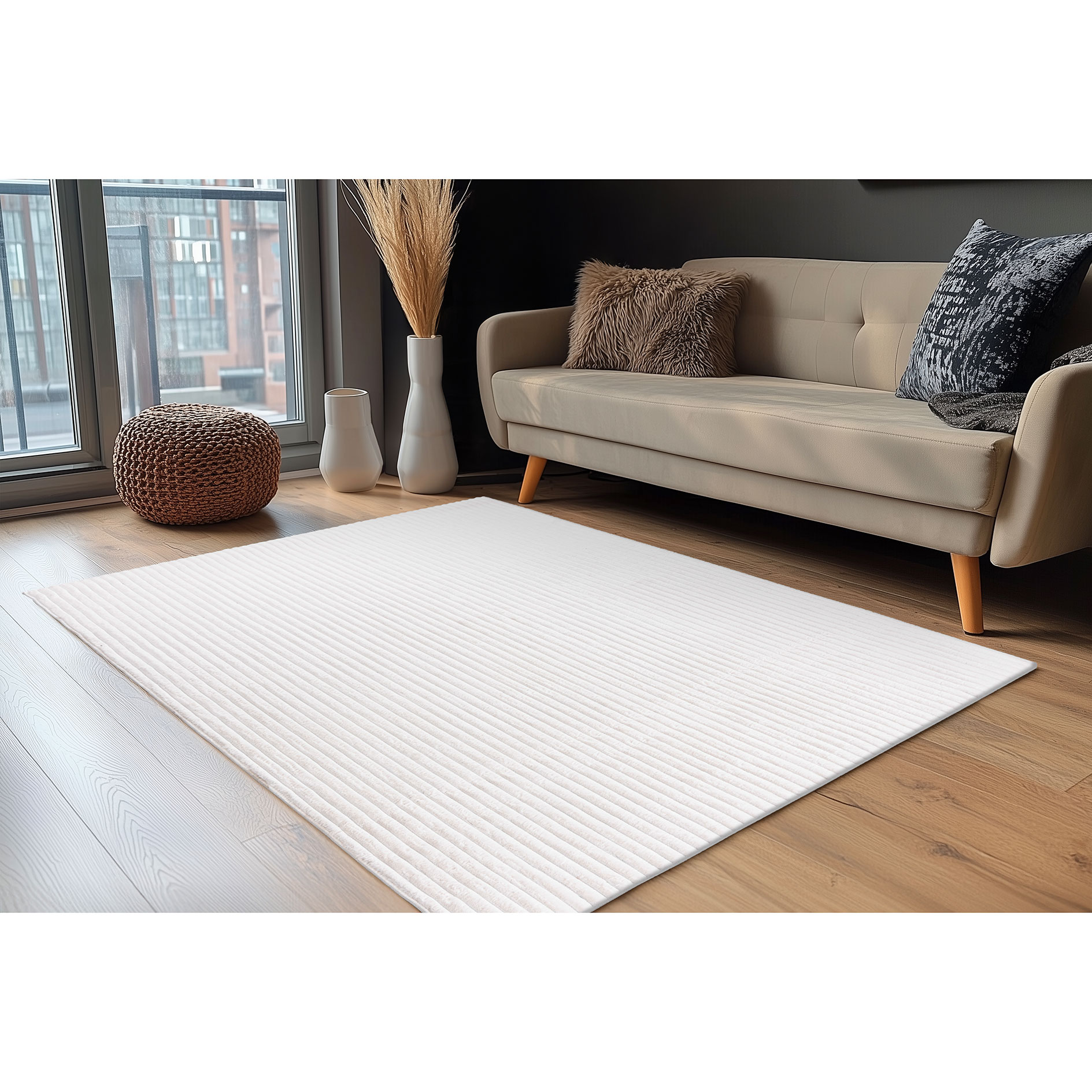 Kunstfellteppich - ivory - Grobcordoptik - 80x150 cm