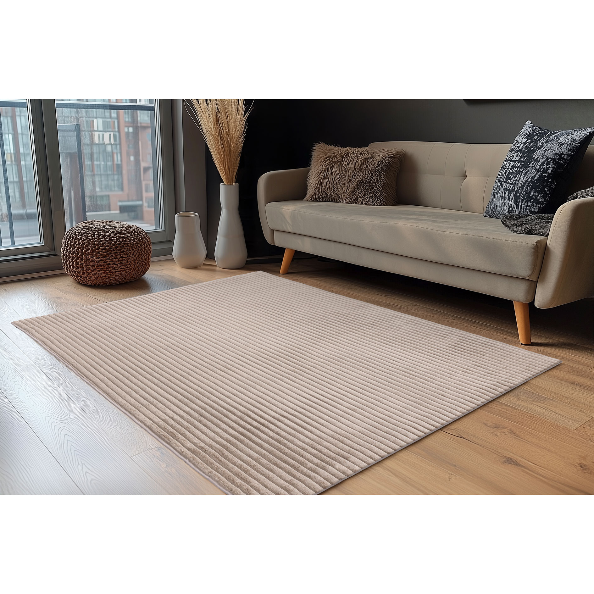 Kunstfellteppich - taupe - Grobcordoptik - 80x150 cm