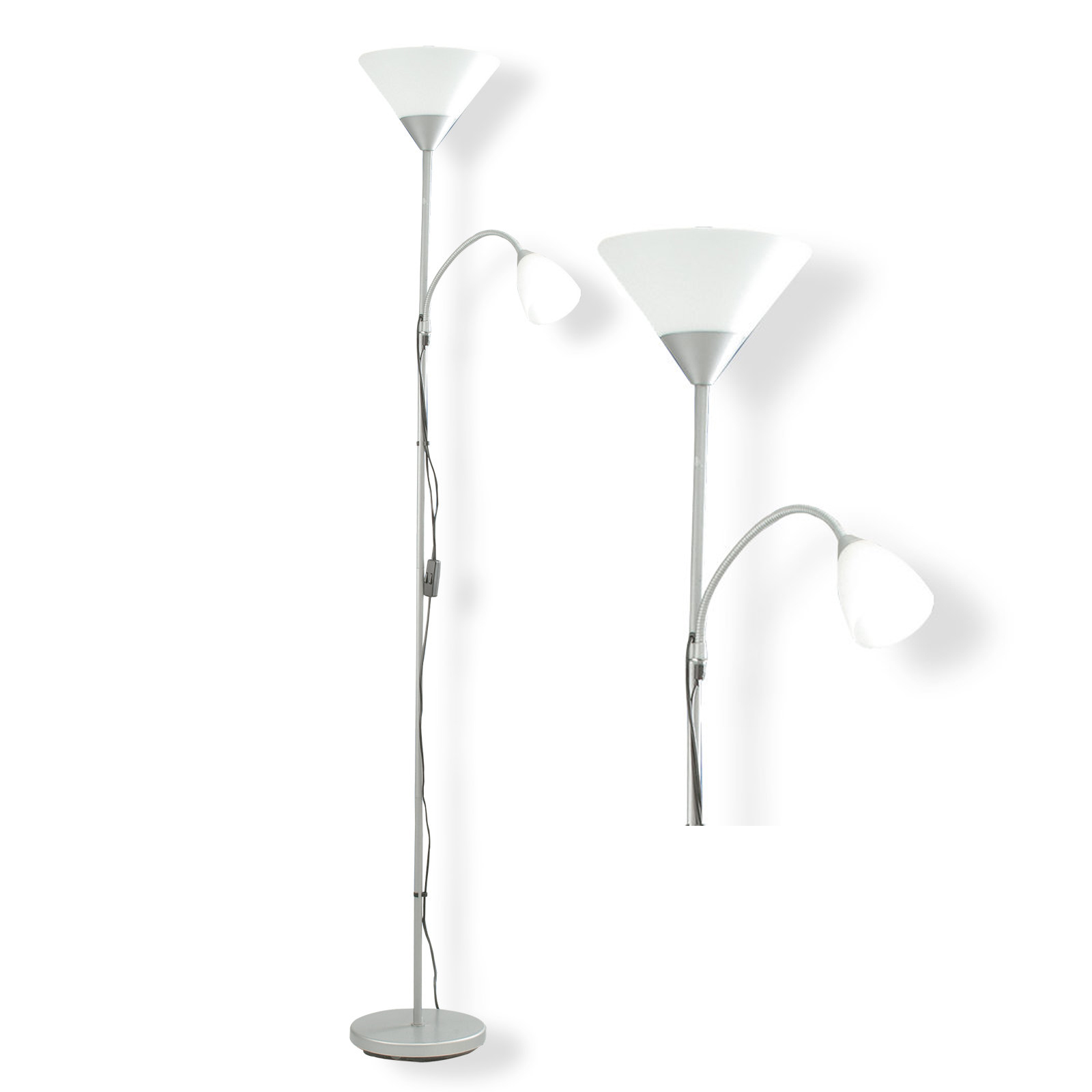 LAMPURA Deckenfluter DOWN - silber-weiß - 178 cm