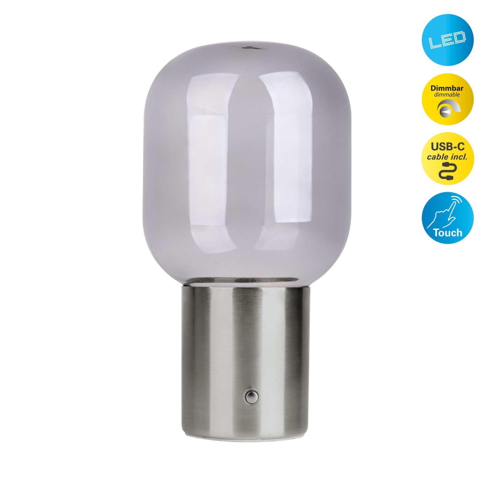 LED-Akku-Tischleuchte ALBERO - chrom - 25 cm hoch