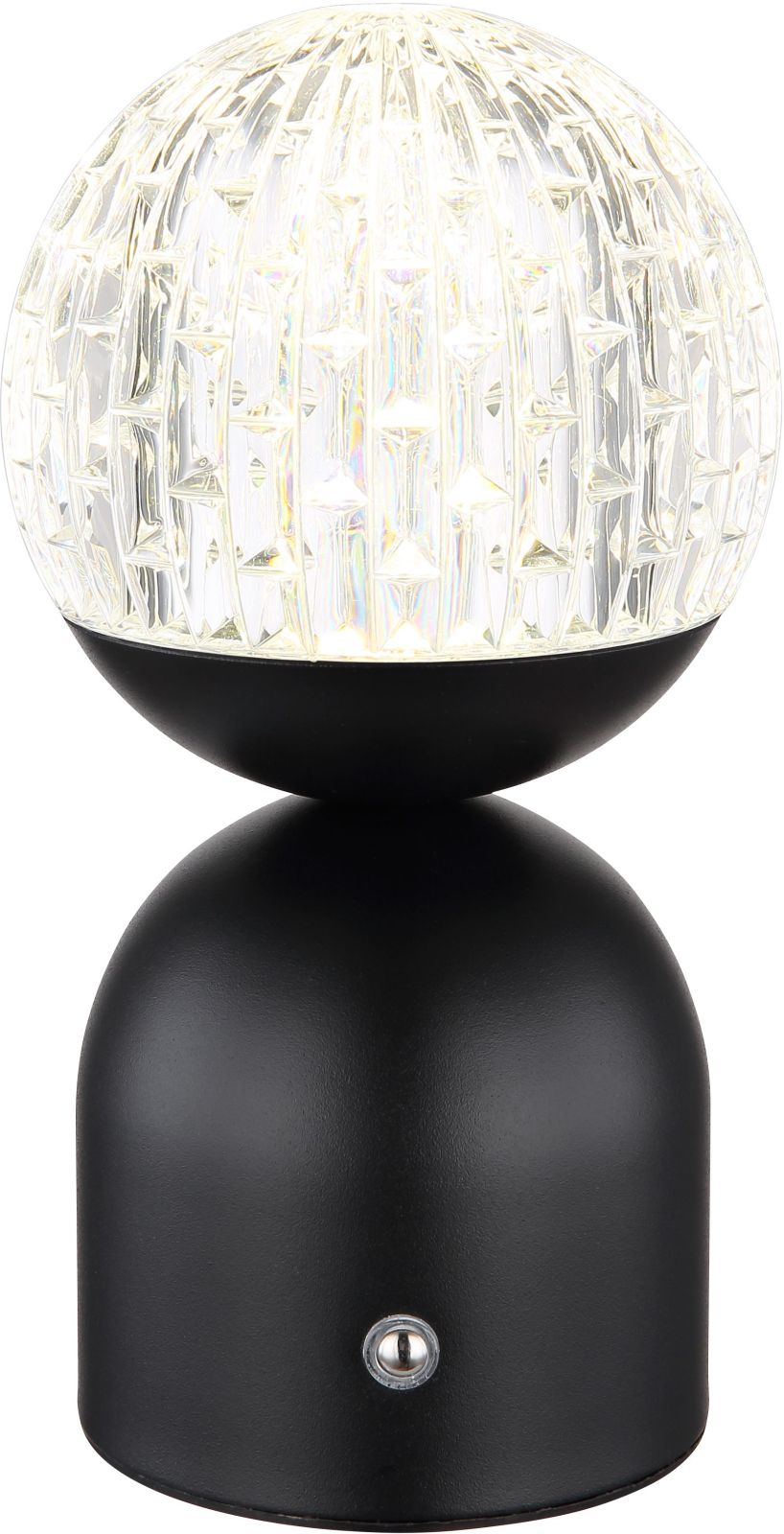 LED-Akku-Tischleuchte - schwarz matt - Touchdimmer - Kristalleffekt - 20 cm
