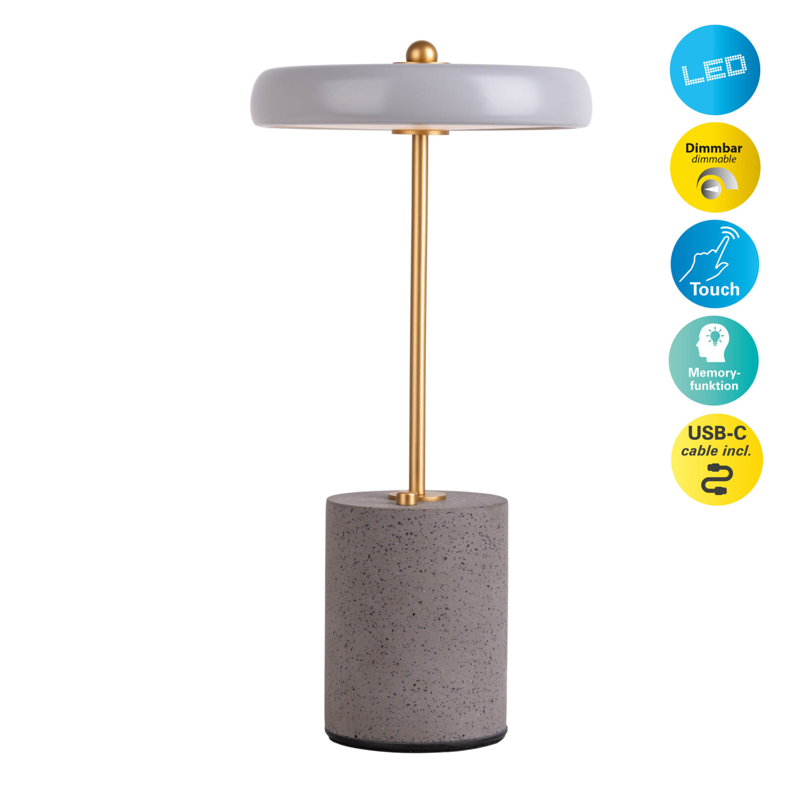 LED-Akku-Tischleuchte SETA - grau-weiß - 30 cm Höhe
