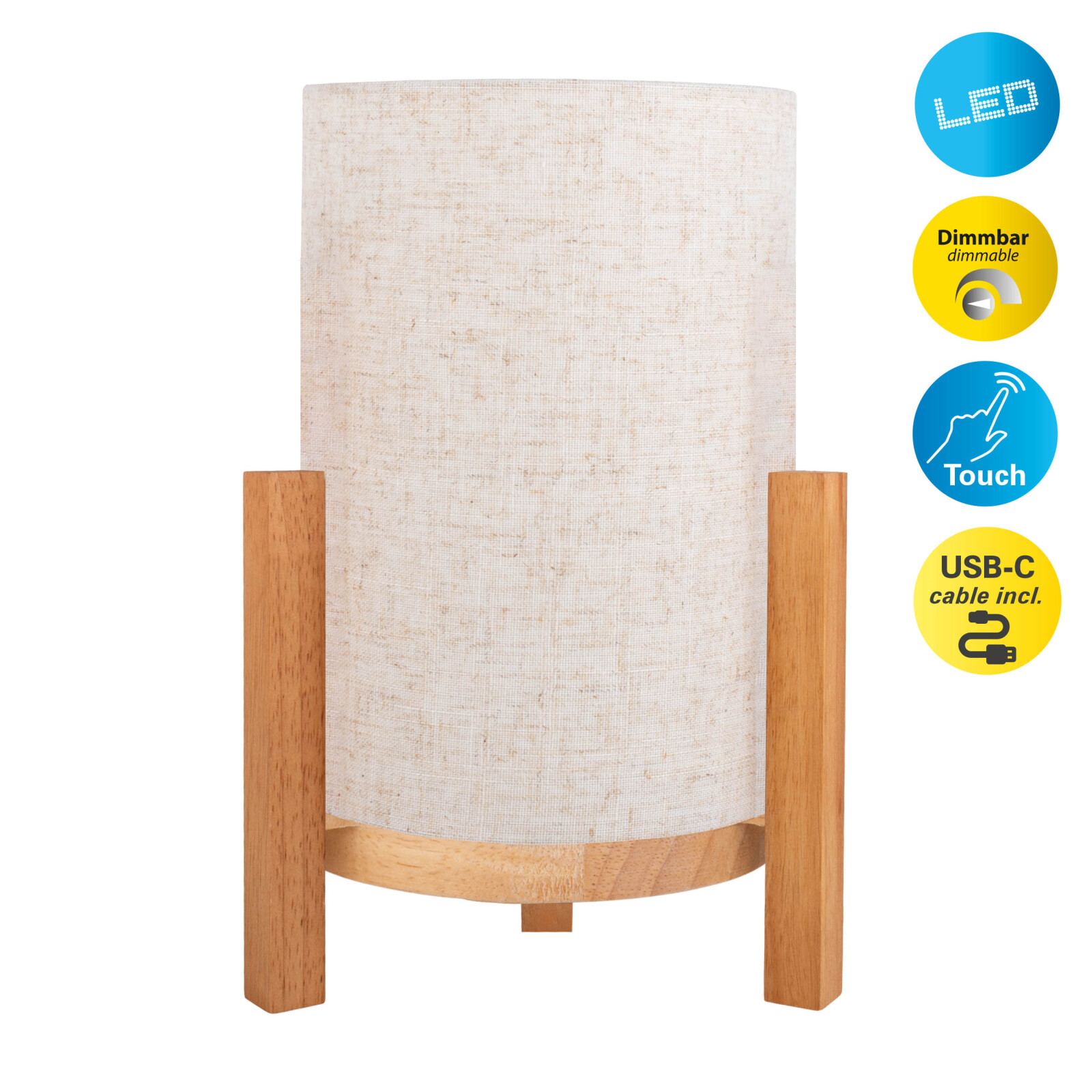 LED-Akkutischleuchte MADITA - natur - dimmbar - 32 cm Höhe