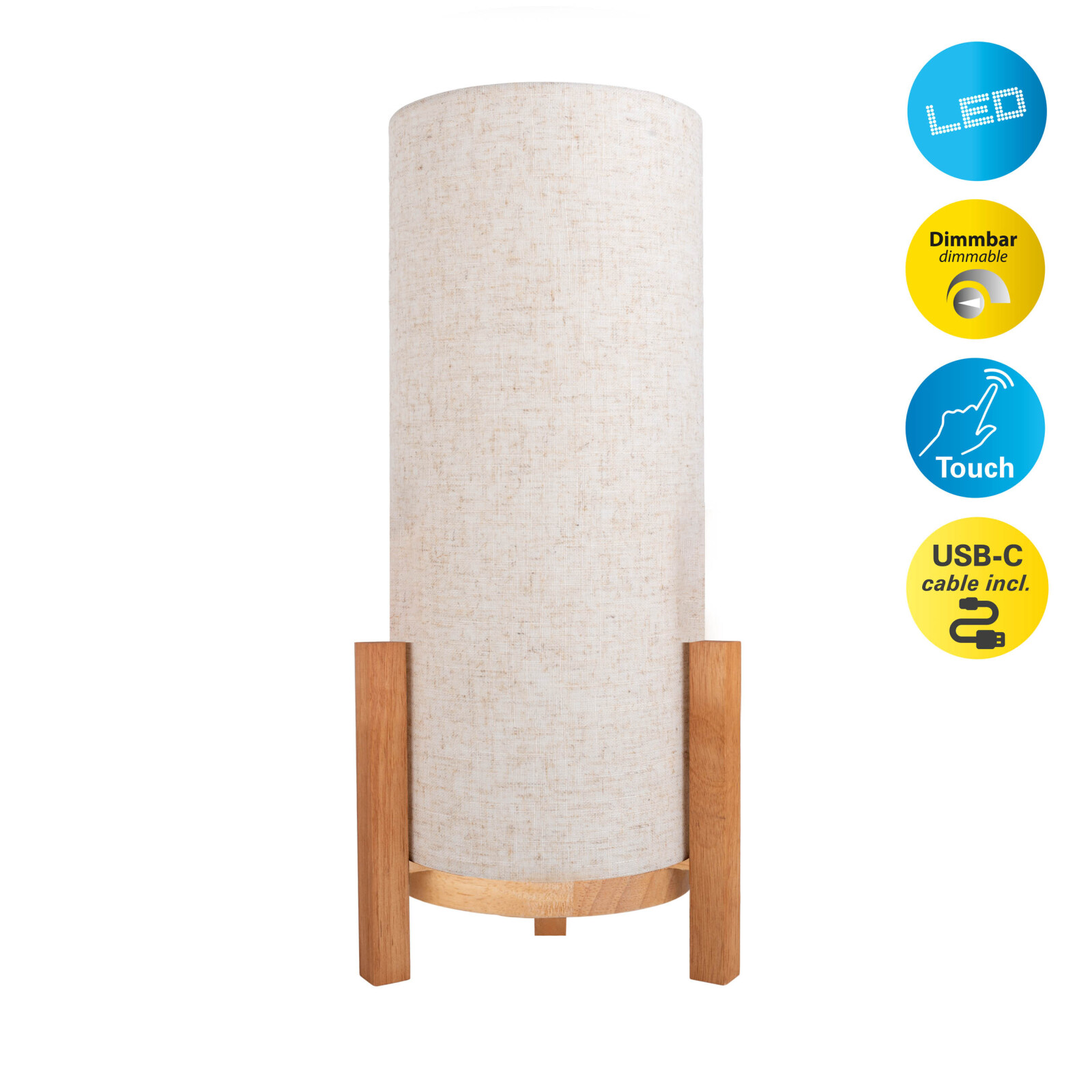 LED-Akkutischleuchte MADITA - natur - dimmbar - 48 cm Höhe