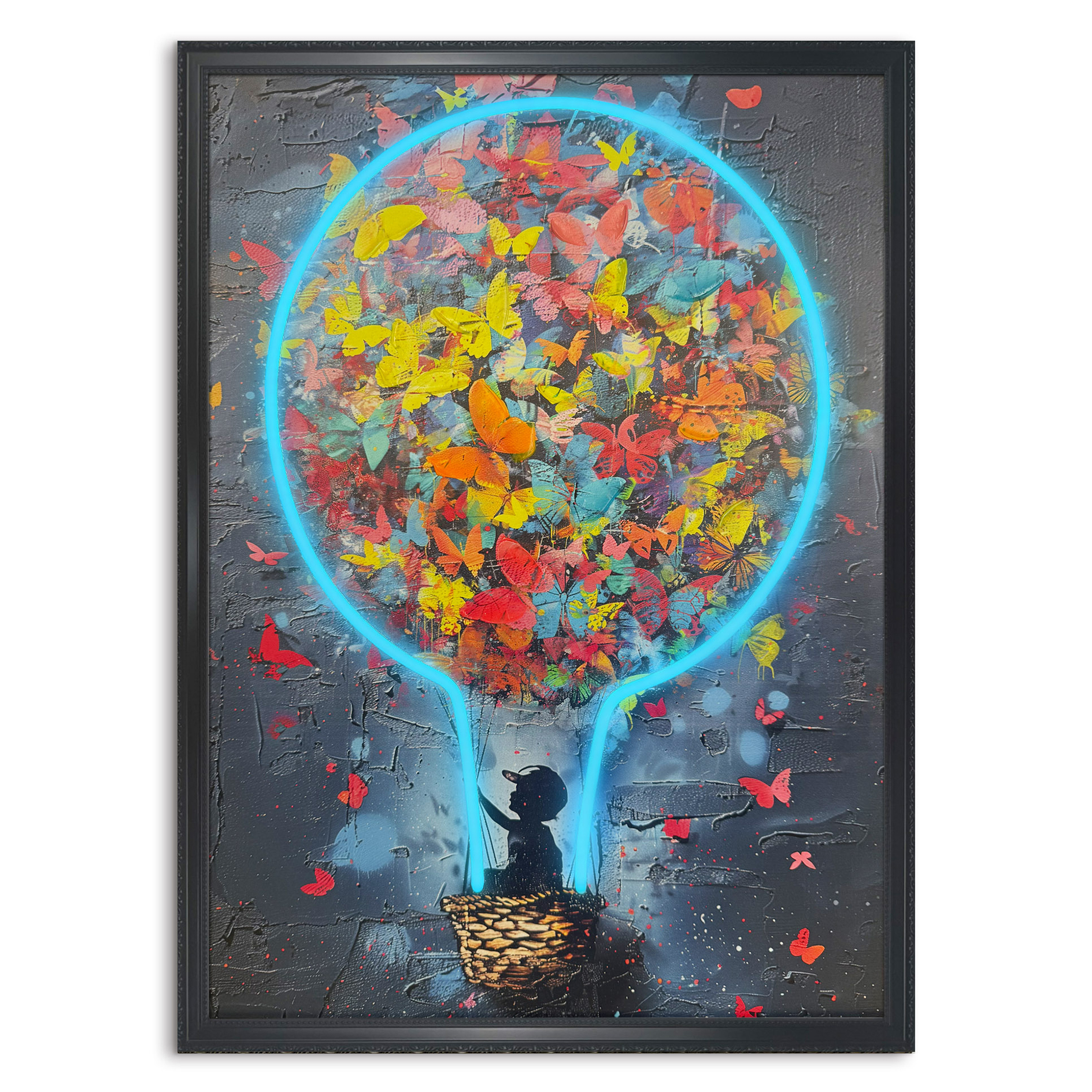 LED-Bild BUTTERFLY BALLOON - gerahmt - Timer - 50x70 cm
