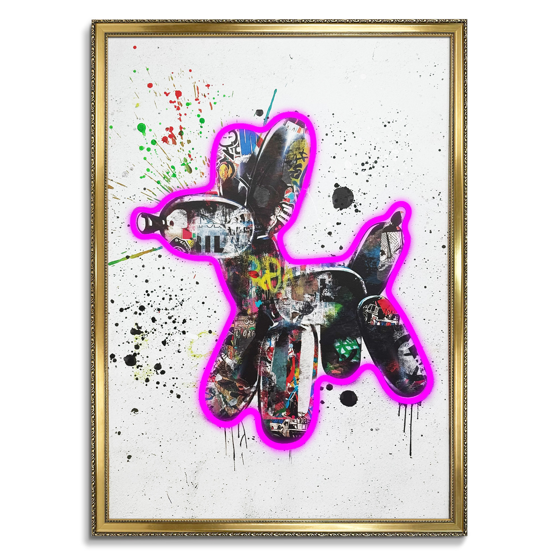 LED-Bild STREETART DOG GRAFFITTI - gerahmt - Timer - 50x70 cm