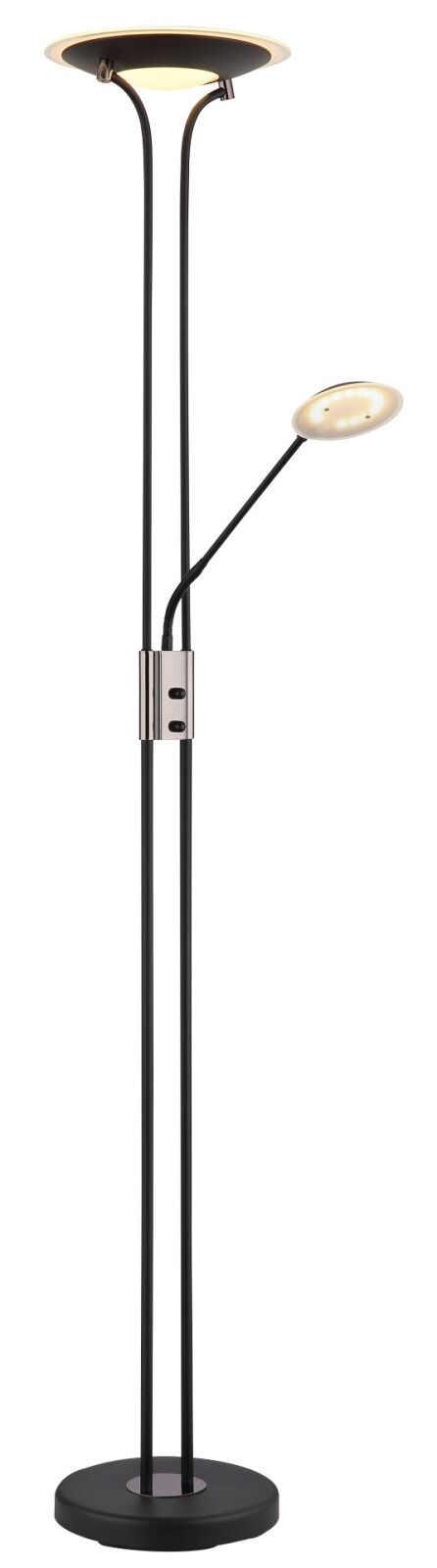 LED-Deckenfluter - schwarz matt - verchromt satiniert - 180 cm hoch