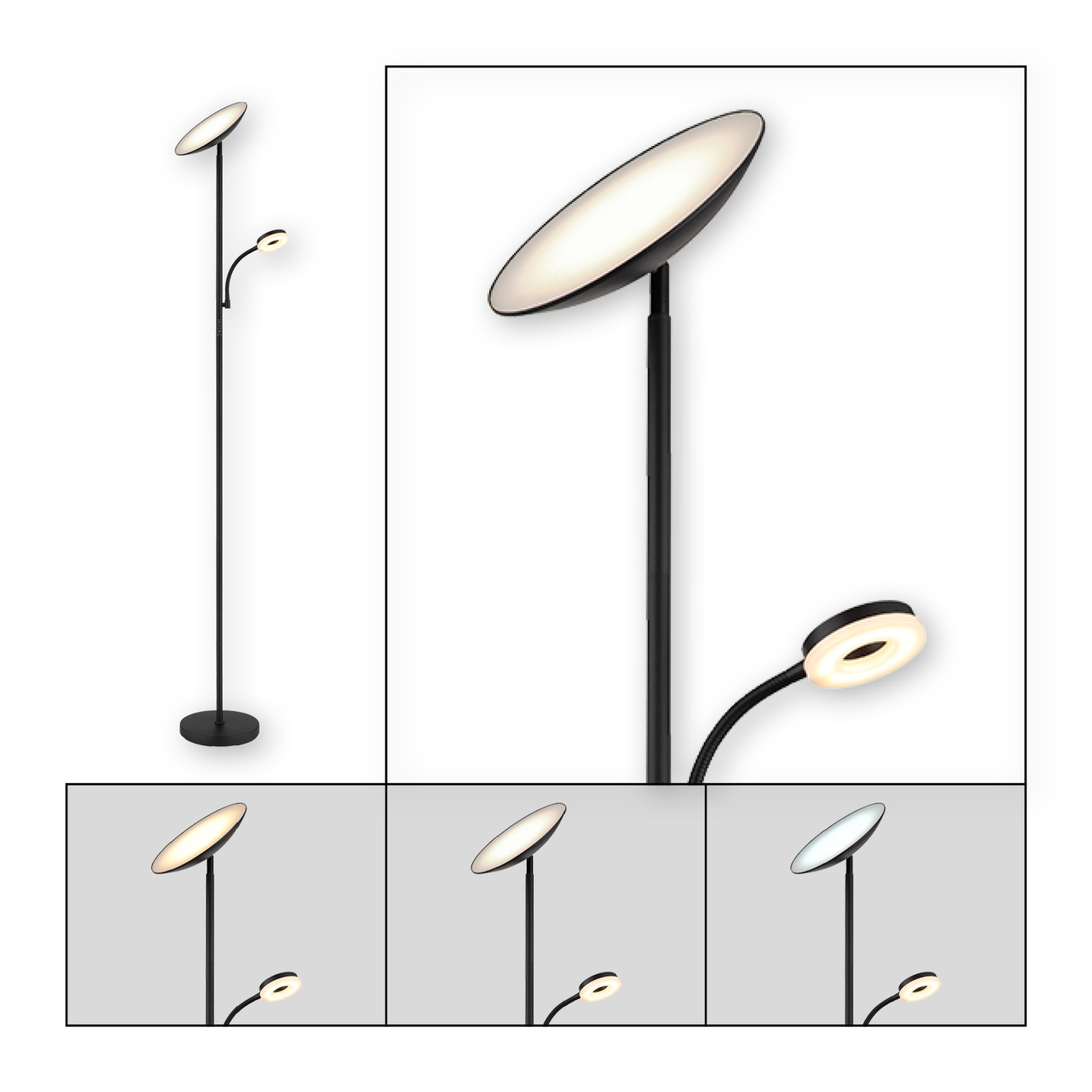 LED-Deckenfluter - schwarz-opal - Touchdimmer