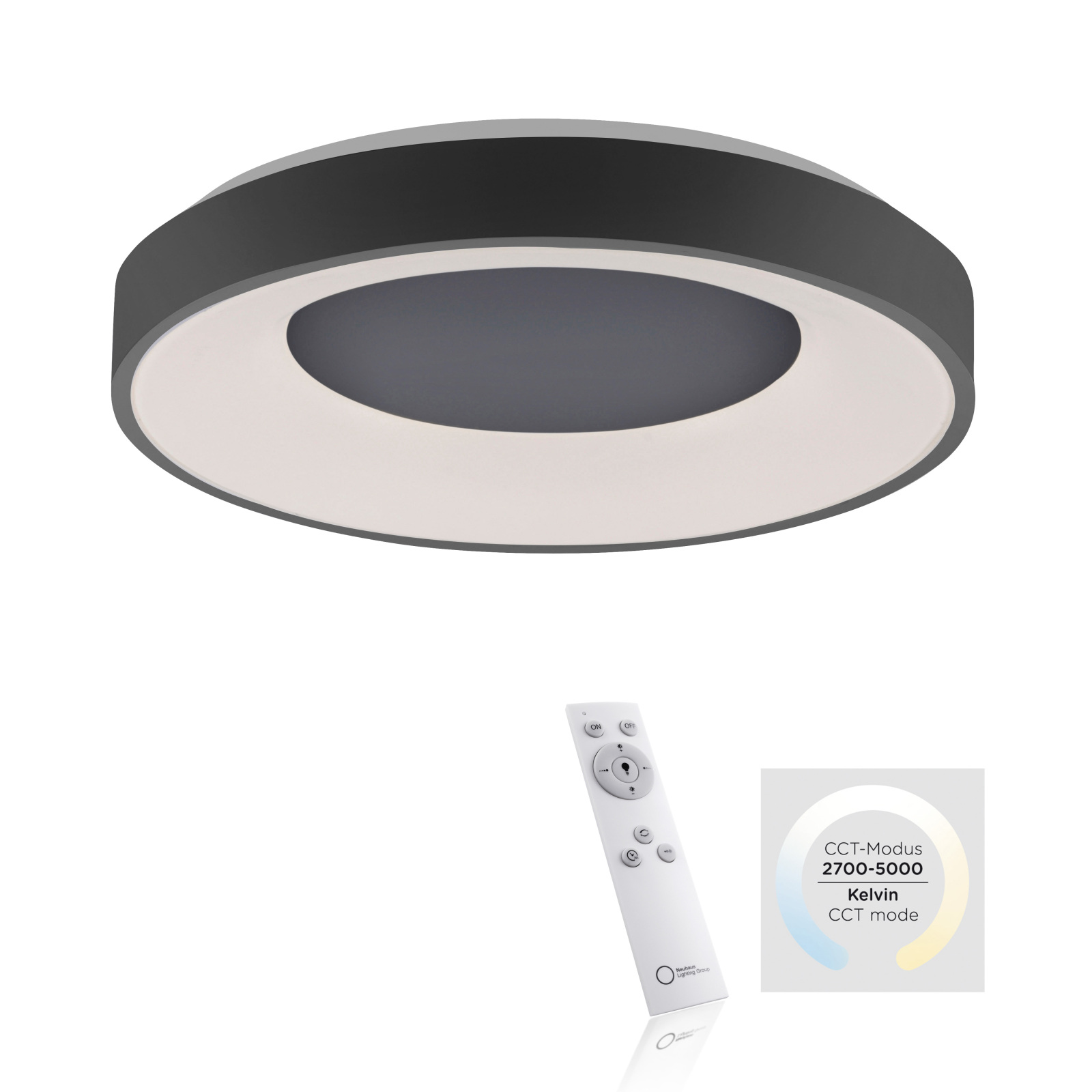 LED-Deckenleuchte - anthrazit - dimmbar - Ø 48 cm
