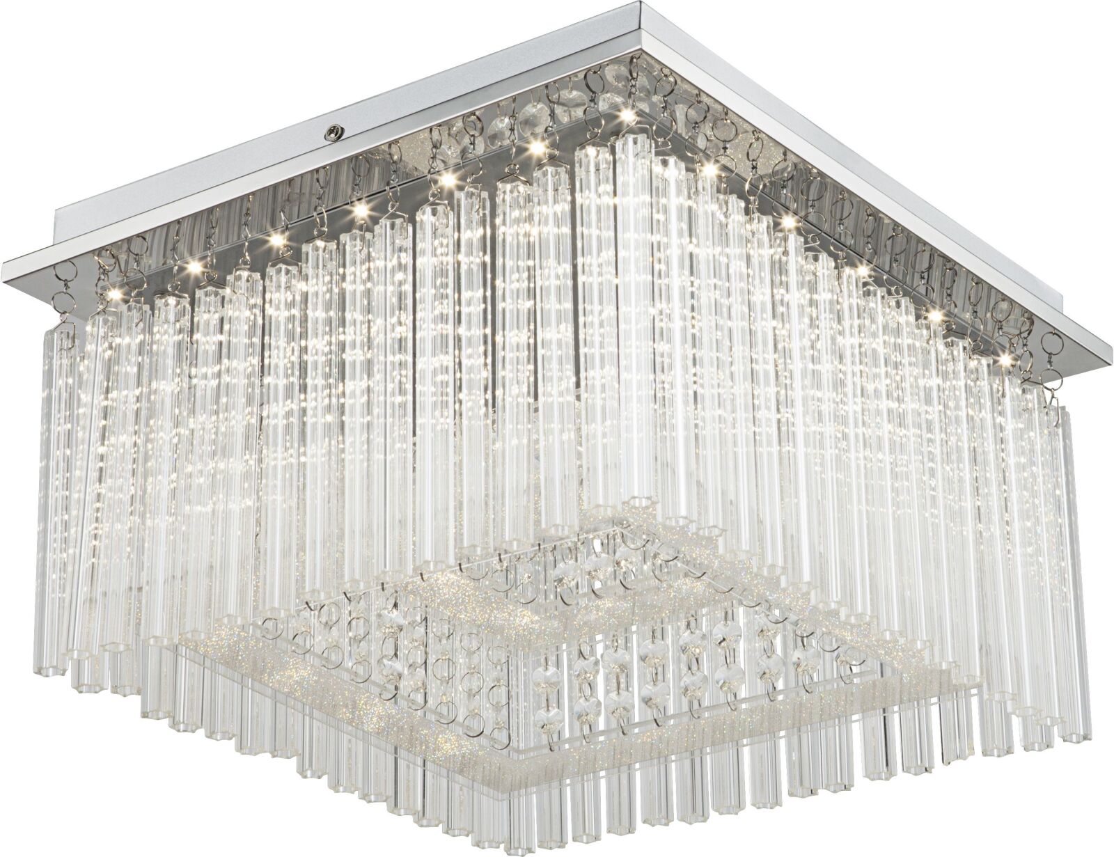 LED-Deckenleuchte - chromfarben-klar - Acryl Glasstäbe - Glaskristalle