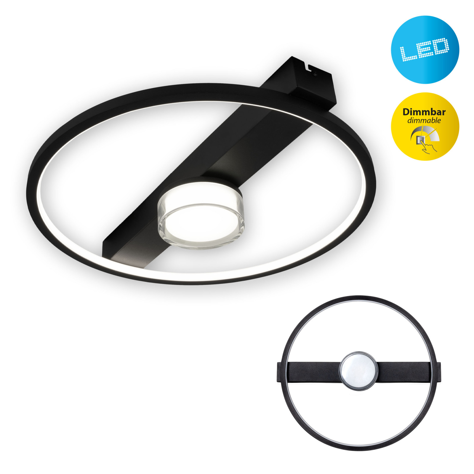 LED-Deckenleuchte CIMO - schwarz - dimmbar - 40 cm breit