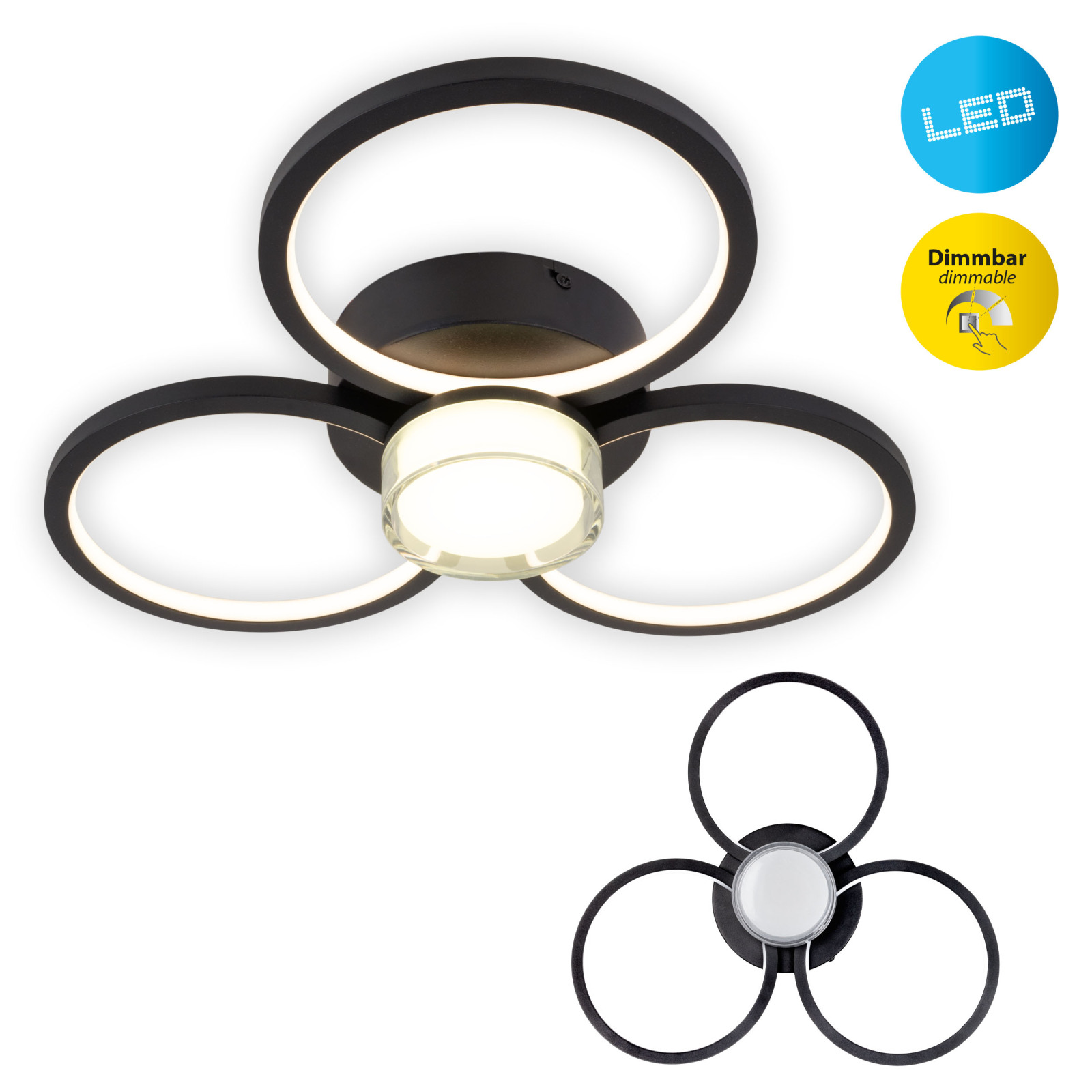 LED-Deckenleuchte CIMO - schwarz - dimmbar - 43,6 cm breit